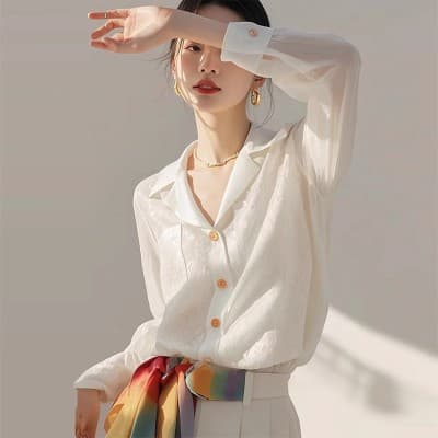 프랑스식 품격 화이트 셔츠 긴팔 봄 가을 새로운 고유 한 아름다운 작은 셔츠 이른 가을 여성 의류 쉬폰 톱 이미지 2