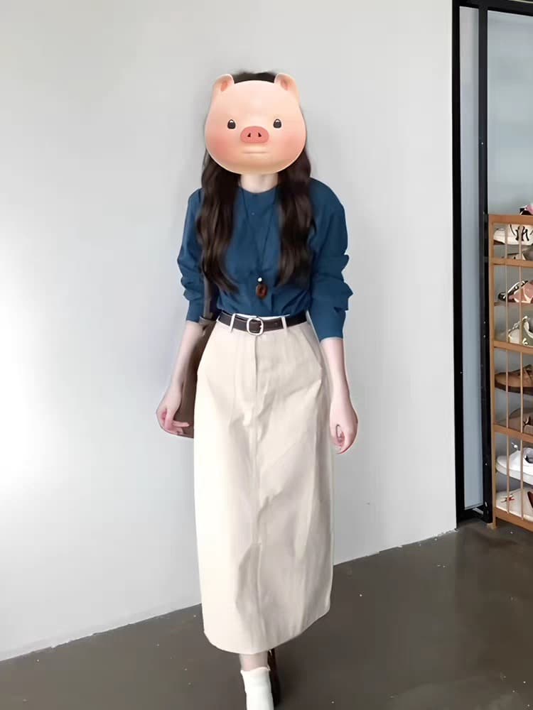 프랑스식 레트로 레이크 블루 색상 긴팔 여성 셔츠 2026 봄 가을 새로운 루즈핏 슬림해 보이는 맨위 라운드 넥 다용도 셔츠 이미지 2