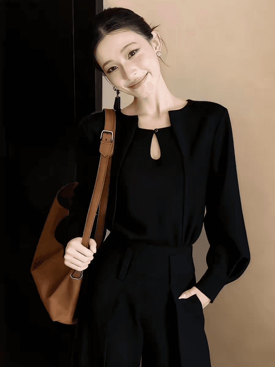 세련된 외국 가스 슈퍼 잘 생긴 검정색 긴팔 작은 셔츠 새로운 루즈핏 캐주얼 품격 슬림해 보이는 다용도 디자인 센스 맨위 상세 이미지 4