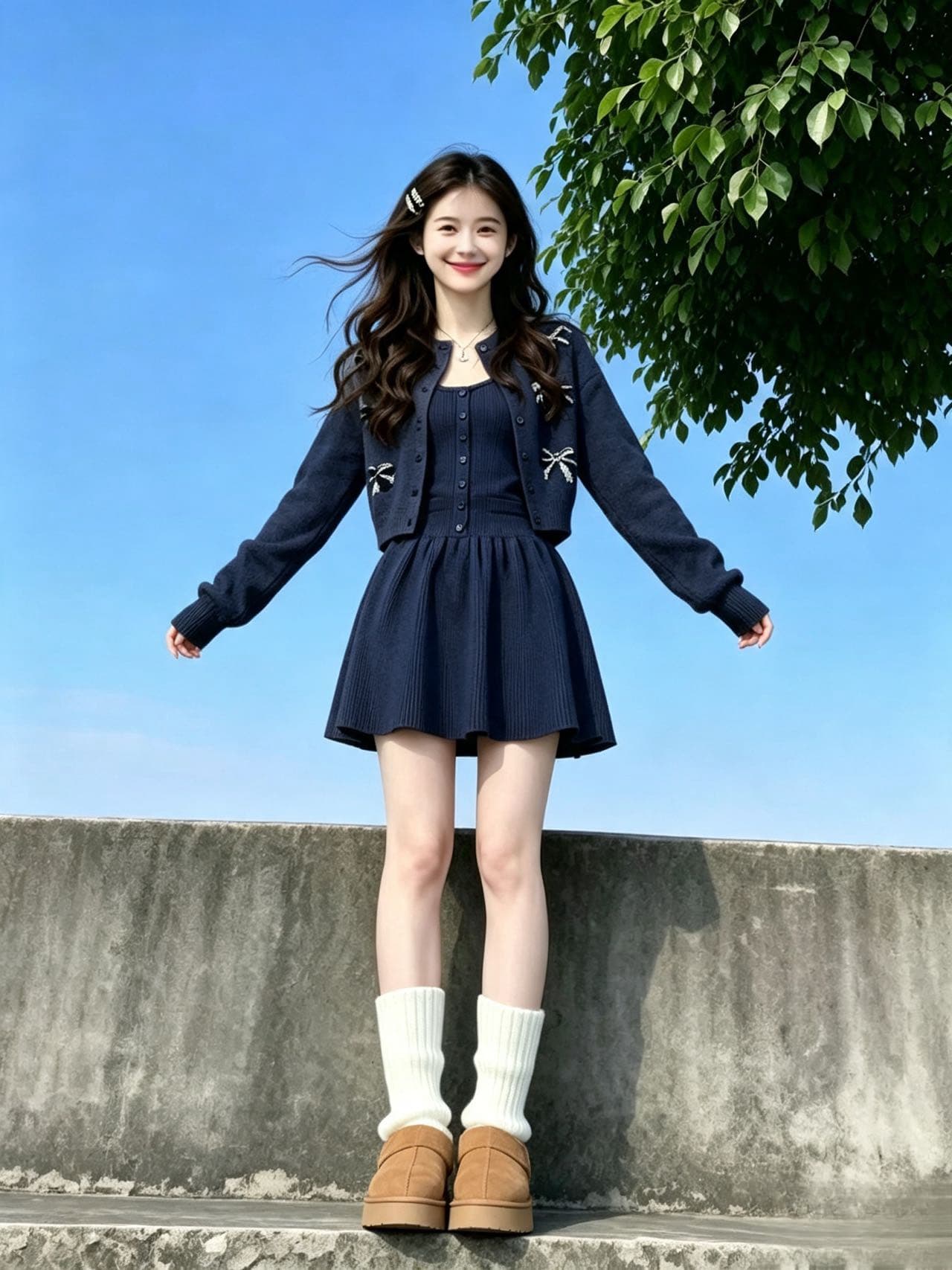 해군 니트 여성 드레스 가을 겨울 2026 새로운 작은 키 miu 한 부서 조기 가을 착용 가져 가라. 에이즈 환자 세트 상세 이미지 3