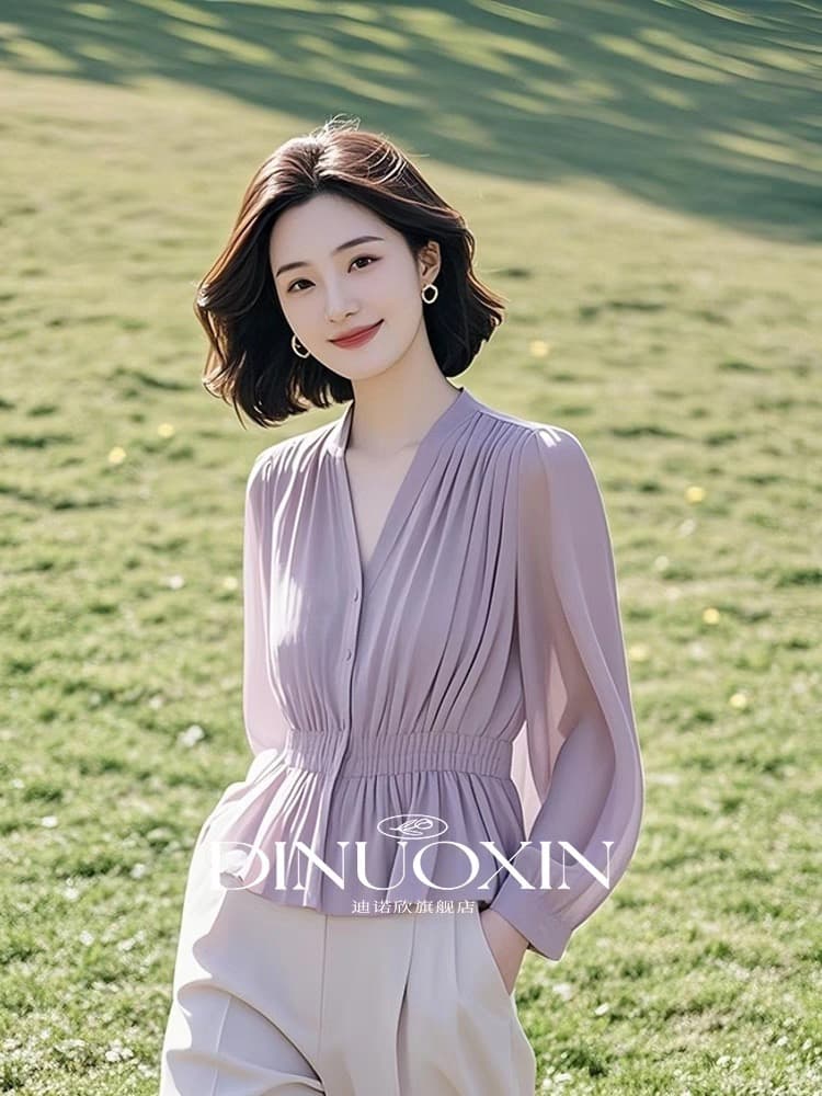 2026 년 가을 새로운 고유 한 슈퍼 잘 생긴 보라색 긴팔 셔츠 인사이드 가져 가라. 프랑스식 고급 센스 품격 맨위