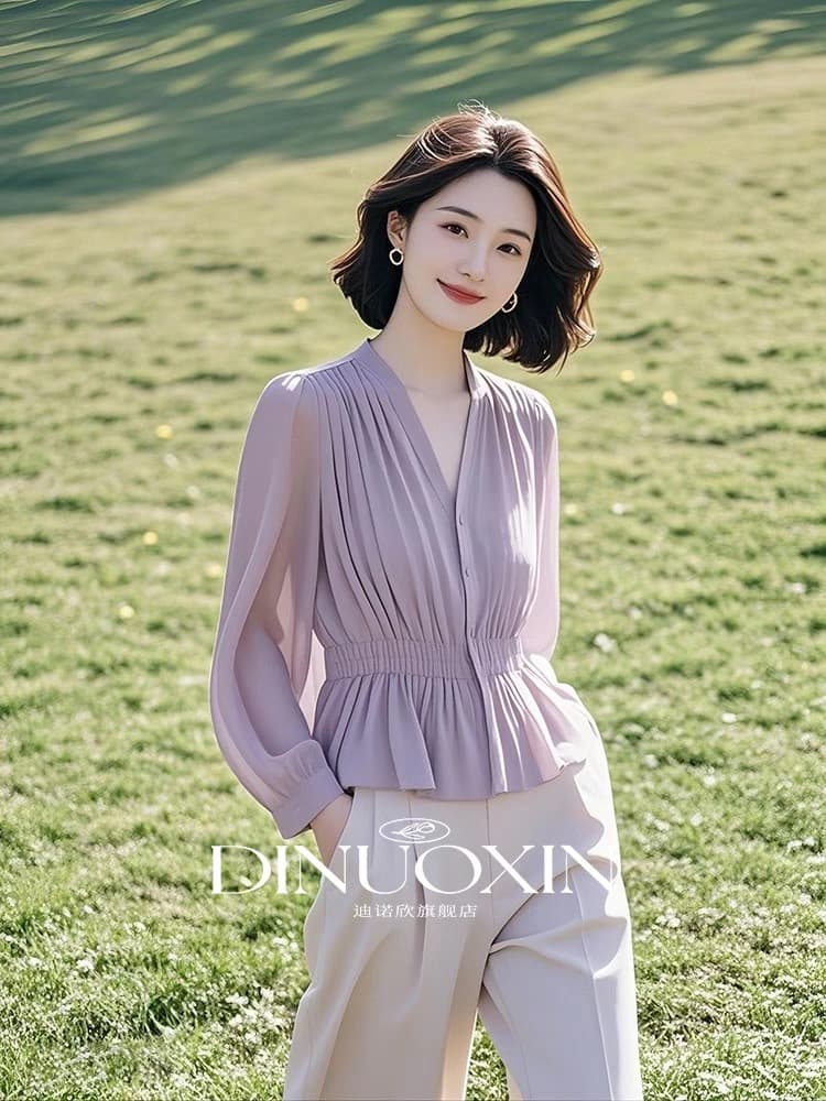 2026 년 가을 새로운 고유 한 슈퍼 잘 생긴 보라색 긴팔 셔츠 인사이드 가져 가라. 프랑스식 고급 센스 품격 맨위 이미지 2