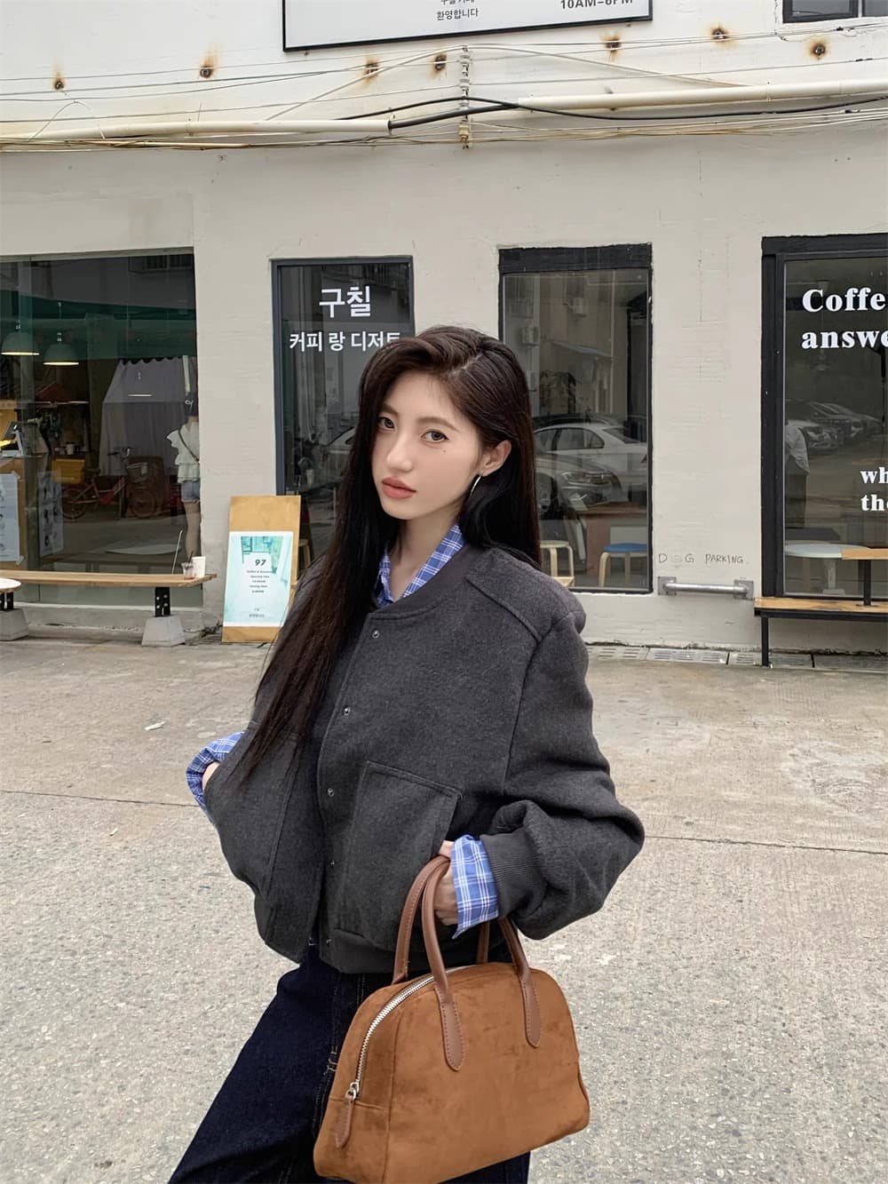 한 부서 레트로 회색 야구 유니폼 여성 코트 가을 새로운 고급 센스 느긋한 바람 루즈핏 캐주얼 재킷 맨위 상세 이미지 2