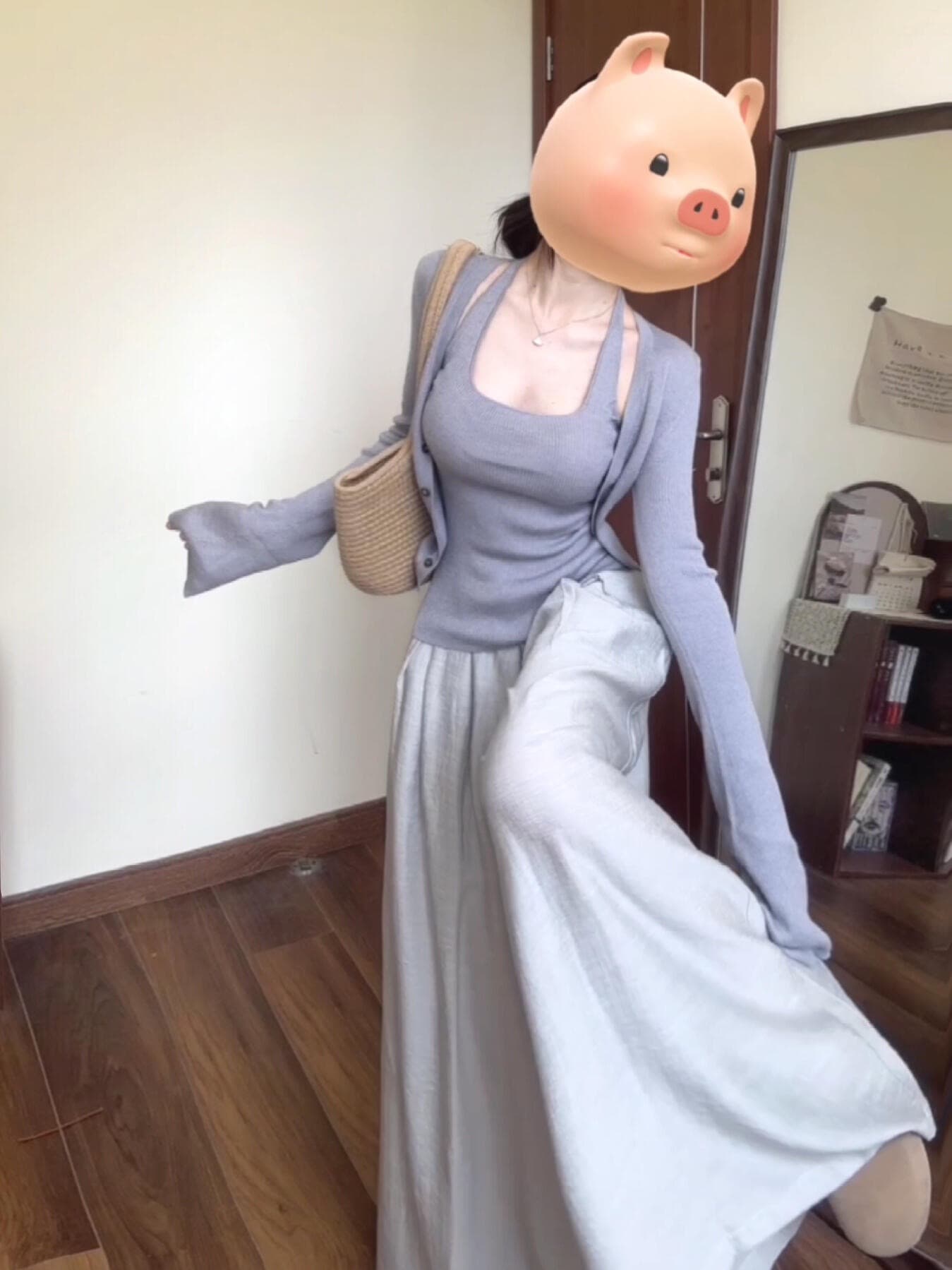 이른 가을 착용 가져 가라. 전체 집합 행침 목 조끼 오픈 가디건 투피스 세트 와이드 레그 팬츠 품격 전체 집합 착용 가져 가라. 세 조각 세트