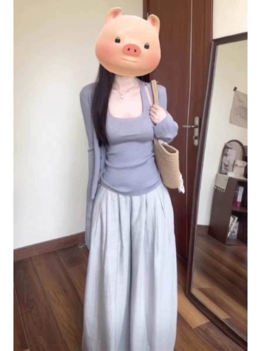 이른 가을 착용 가져 가라. 전체 집합 행침 목 조끼 오픈 가디건 투피스 세트 와이드 레그 팬츠 품격 전체 집합 착용 가져 가라. 세 조각 세트 이미지 3