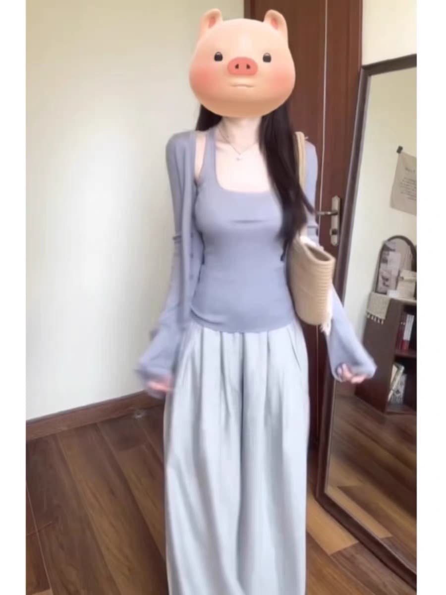 이른 가을 착용 가져 가라. 전체 집합 행침 목 조끼 오픈 가디건 투피스 세트 와이드 레그 팬츠 품격 전체 집합 착용 가져 가라. 세 조각 세트 상세 이미지 4