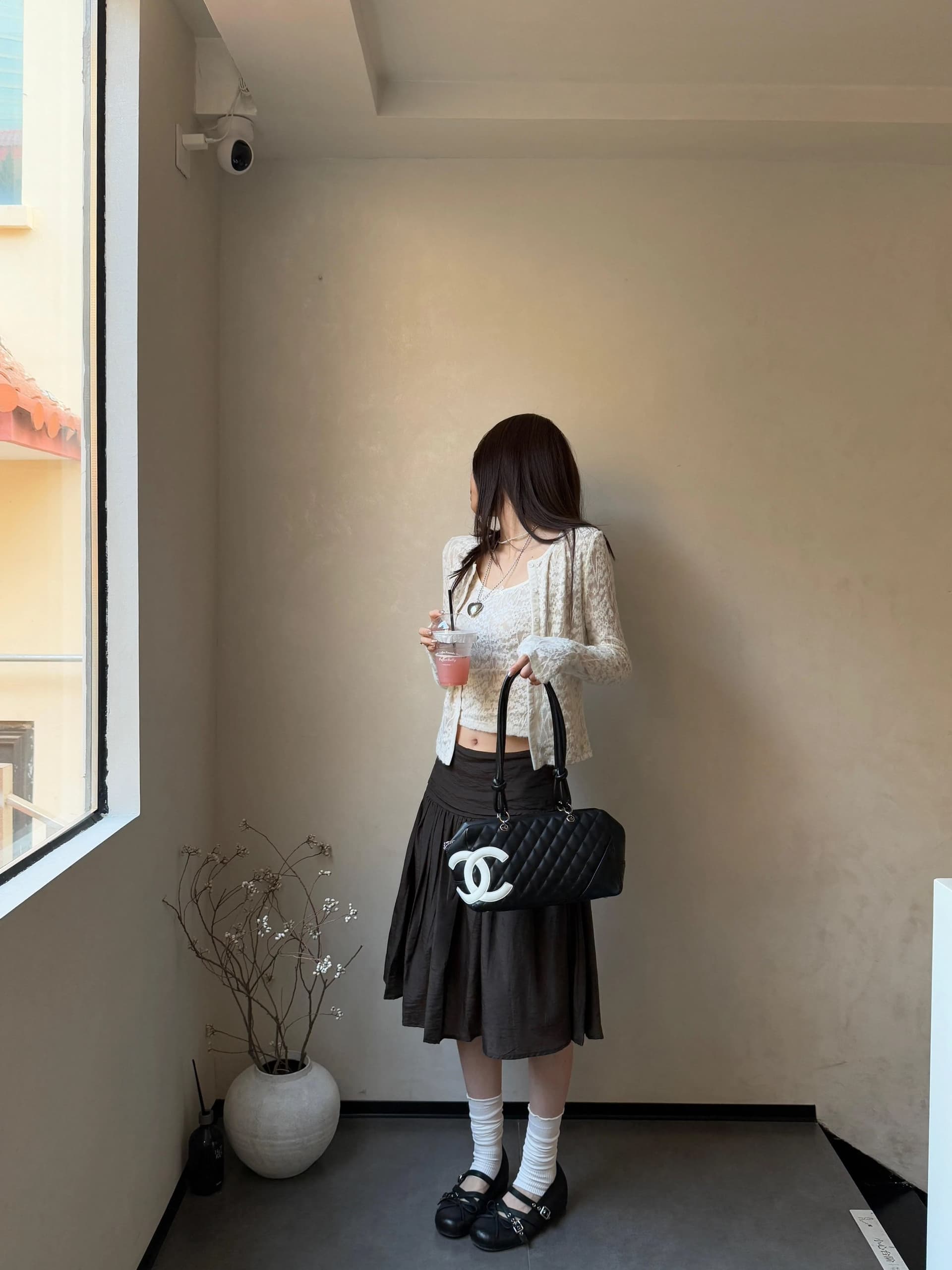 한 부서 순수한 욕망 착용 가져 가라. 레이스 슬립 스택 착용 라운드 넥 오픈 가디건 맨위 주름 얇고 가벼운 반신 스커트 봄 가을 3종 세트 상세 이미지 5