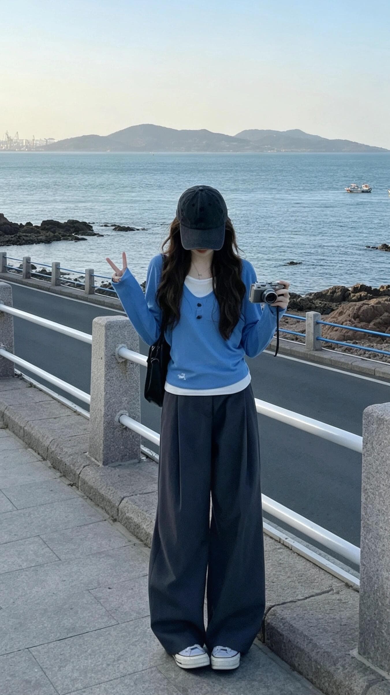 가을 2026 페이크 레이어드 긴팔 맨위 여성 한 부서 허리 수축 슬림해 보이는 Chic 티셔츠 플러스 바지 세트 상세 이미지 1