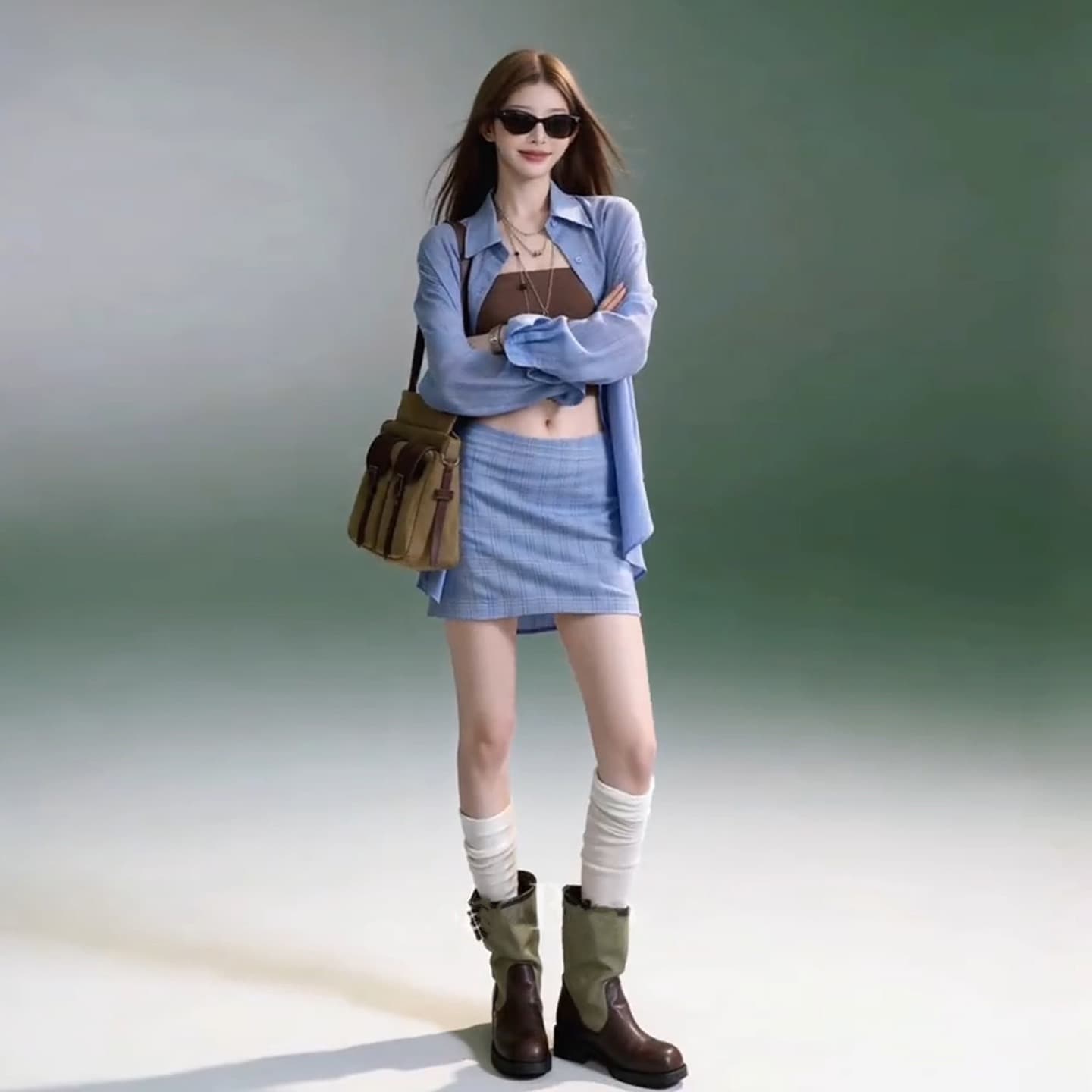 이른 가을 바다 소금 신선함 캐주얼 격자 무늬 셔츠 재킷 한 마디 미니 스커트 안티 시즌 착용 가져 가라. 세트 여성 데이트 착용 가져 가라.