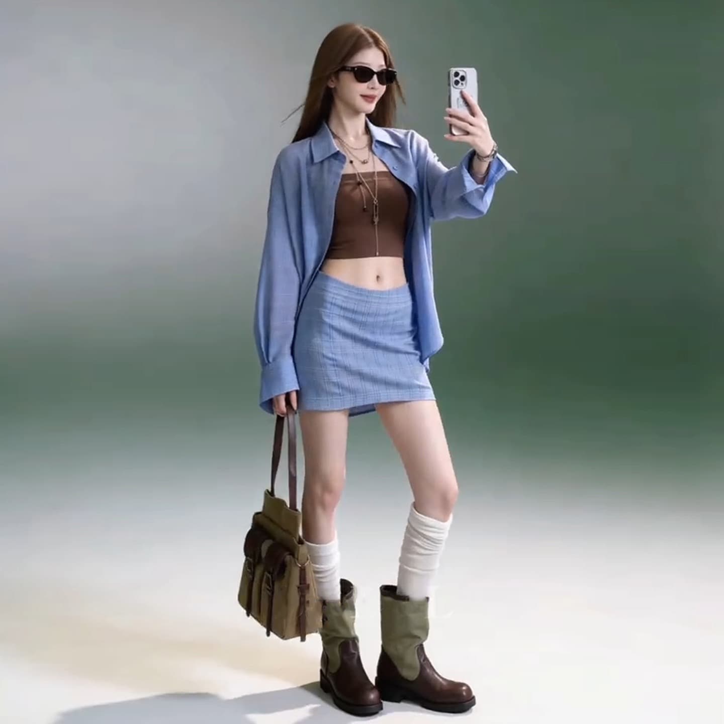 이른 가을 바다 소금 신선함 캐주얼 격자 무늬 셔츠 재킷 한 마디 미니 스커트 안티 시즌 착용 가져 가라. 세트 여성 데이트 착용 가져 가라. 상세 이미지 4