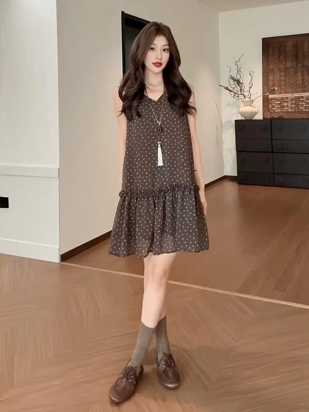 Breeze 가져 가라. 달 의류 새로운 호박색 깃발 바람 홀로우 아웃 폴로 칼라 루즈핏 가죽 재킷 여성 플러스 꽃무늬 드레스 이미지 2