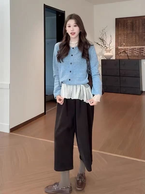 부드러운 바람 품격 소녀 센스 파란색 니트 오픈 가디건 여성 의류 2026 가을 겨울 새로운 다용도 슬림해 보이는 아름다운 맨위 이미지 4