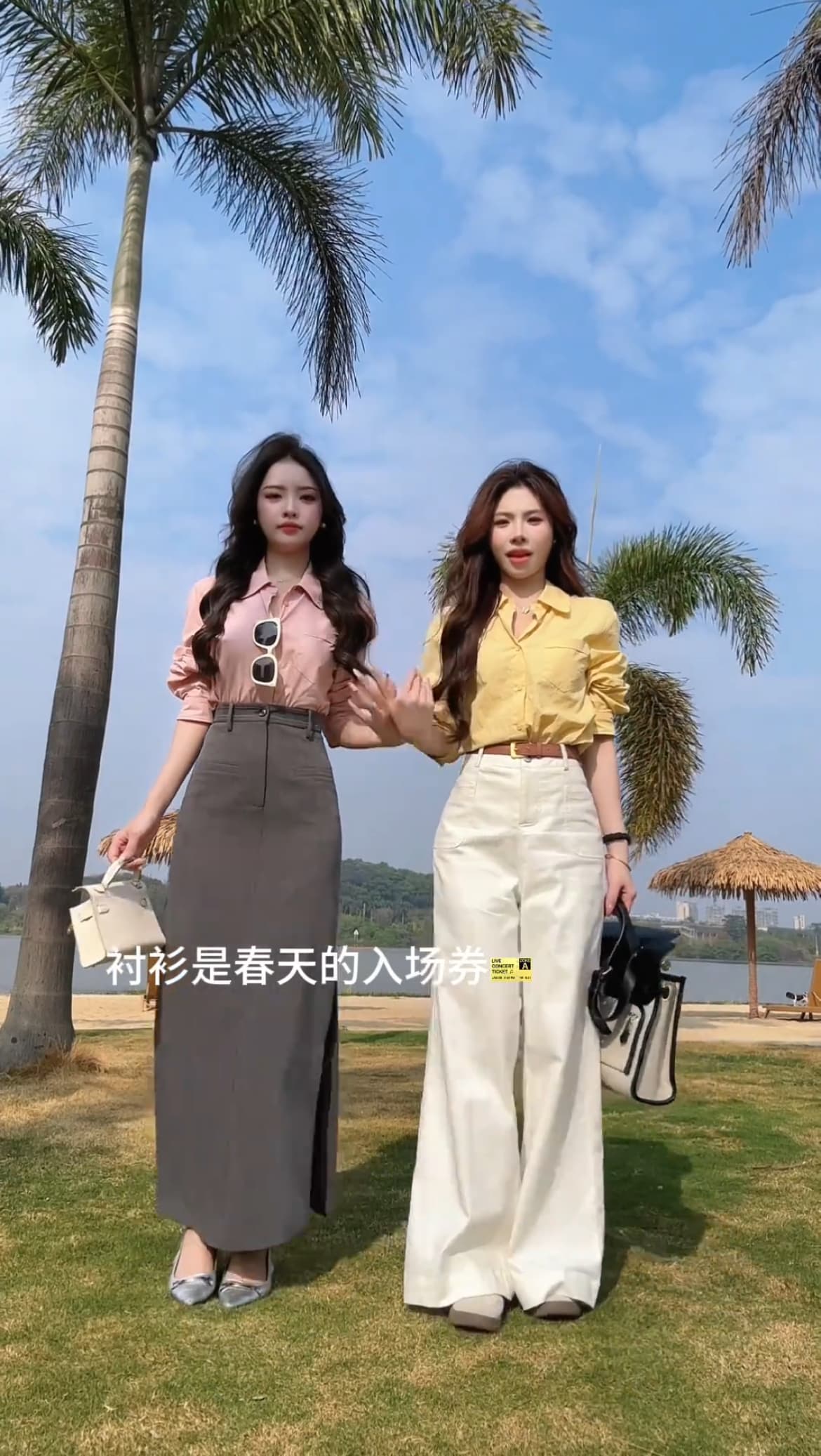 한국 스타일 미니멀리즘 POLO 칼라 파란색 여성 셔츠 봄 품격 루즈핏 톰 글 래 원인 셔츠 하이웨이스트 반신 치마 세트 이미지 4