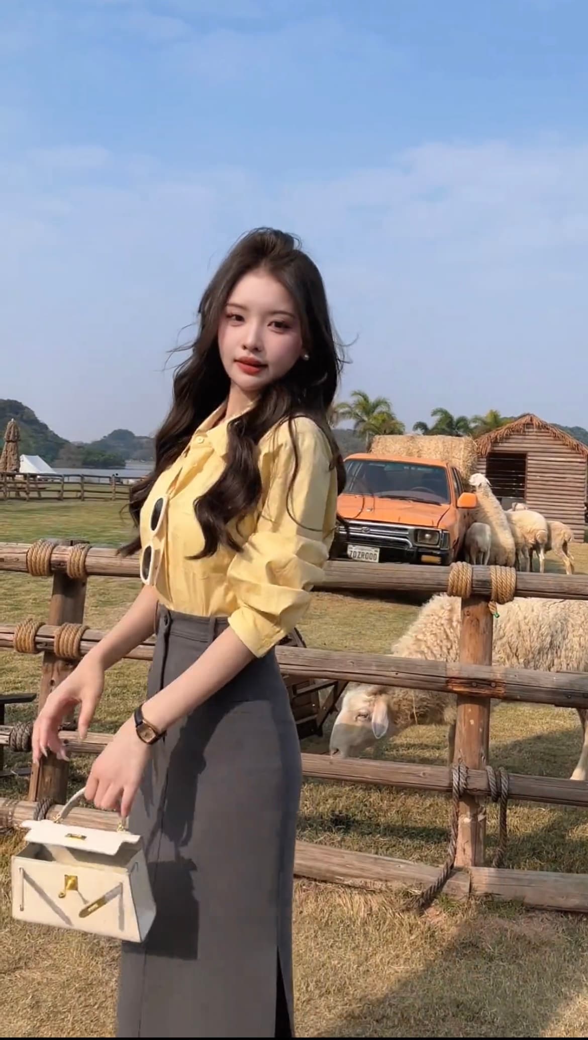 한국 스타일 미니멀리즘 POLO 칼라 파란색 여성 셔츠 봄 품격 루즈핏 톰 글 래 원인 셔츠 하이웨이스트 반신 치마 세트 이미지 5