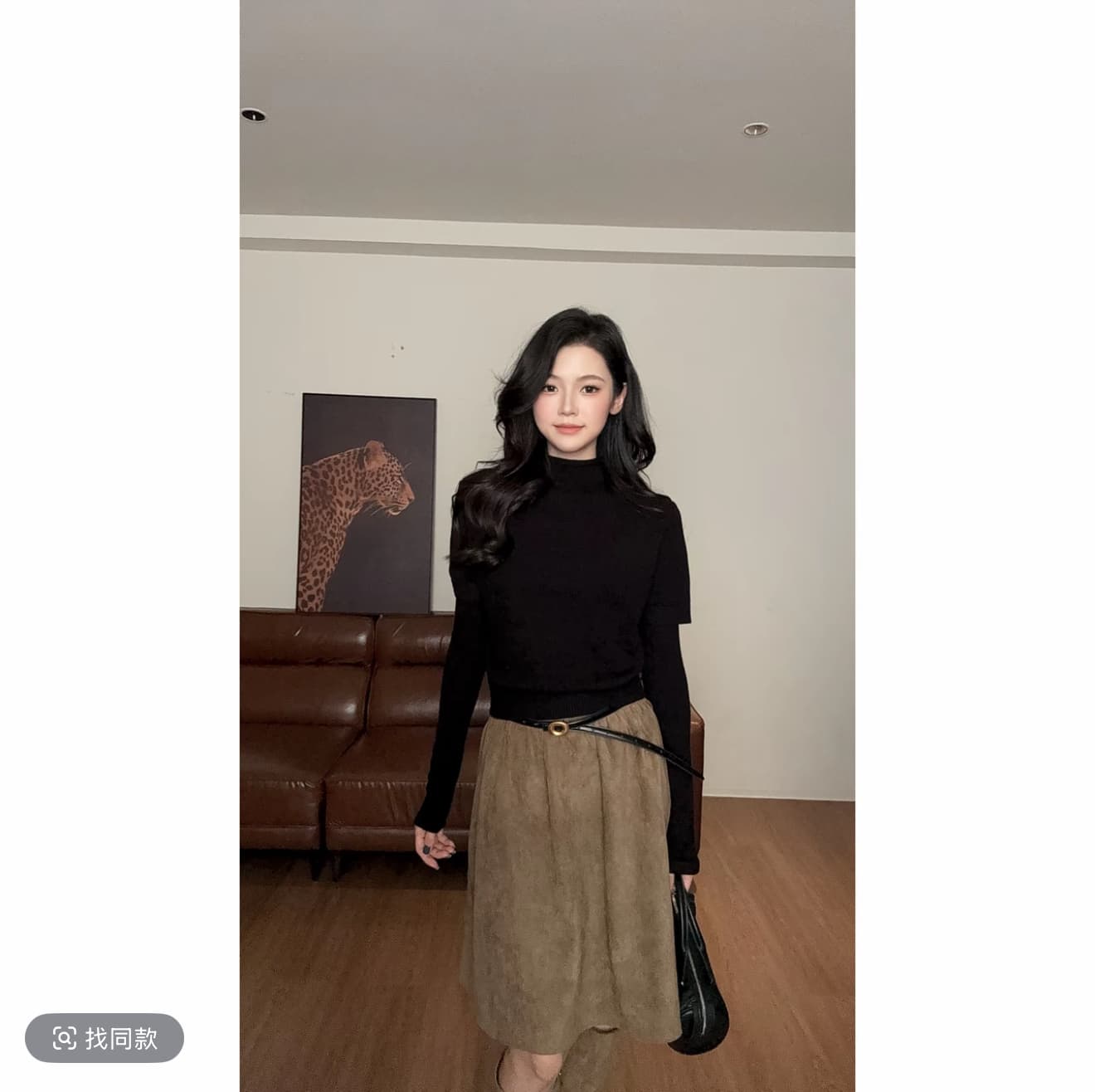 하이웨이스트 슬림해 보이는 다용도 캐주얼 펌프 Pleat 꽃밭 한 마디 맨위 반신 스커트 여성 뜨개질 세트 이미지 3