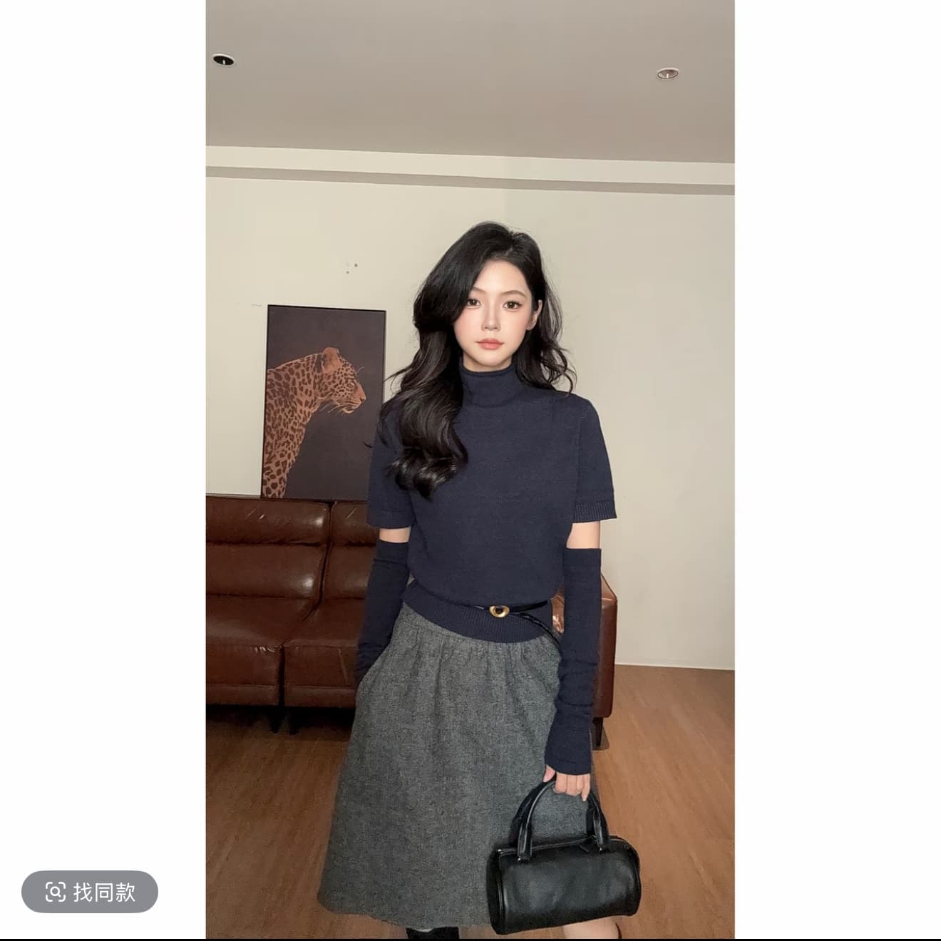 하이웨이스트 슬림해 보이는 다용도 캐주얼 펌프 Pleat 꽃밭 한 마디 맨위 반신 스커트 여성 뜨개질 세트 이미지 4