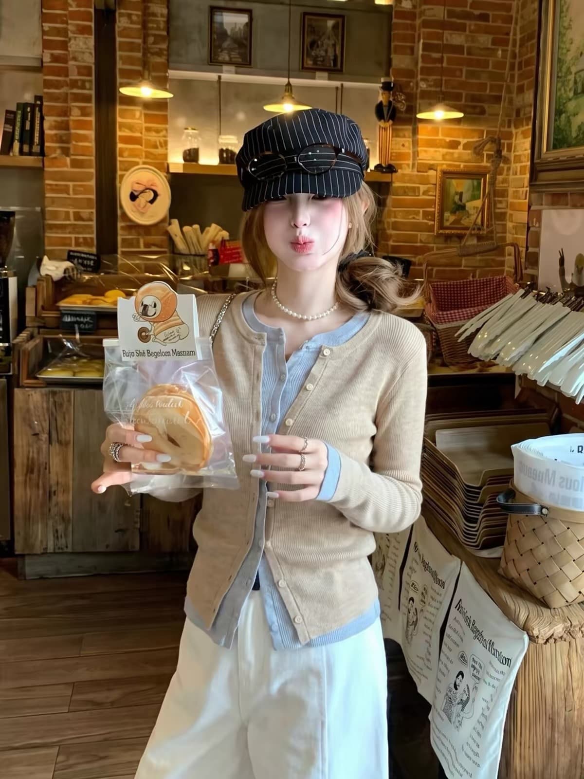 한 부서 착용 가져 가라. 페이크 레이어드 긴팔 니트 오픈 가디건 여성 코트 가을 품격 자이언트 잘 생긴 ~ 중 외출용 루즈핏 맨위 이미지 3