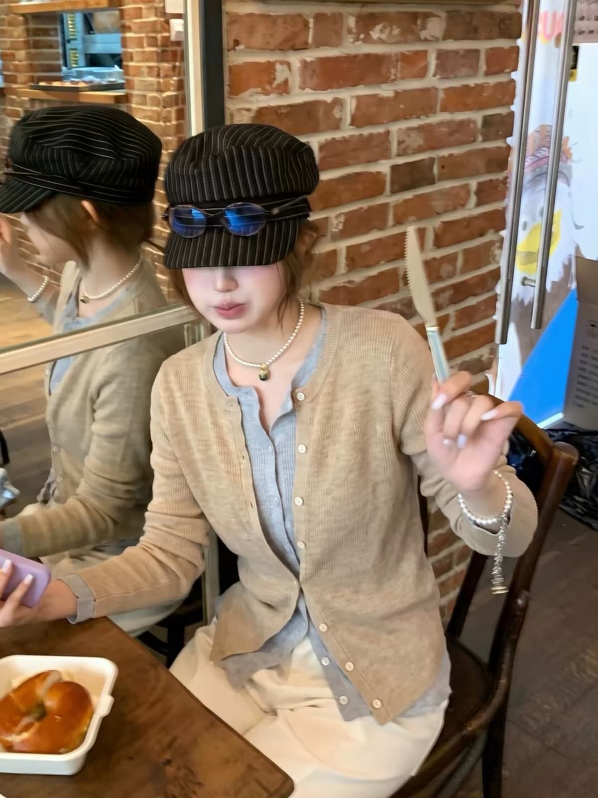 한 부서 착용 가져 가라. 페이크 레이어드 긴팔 니트 오픈 가디건 여성 코트 가을 품격 자이언트 잘 생긴 ~ 중 외출용 루즈핏 맨위 상세 이미지 2
