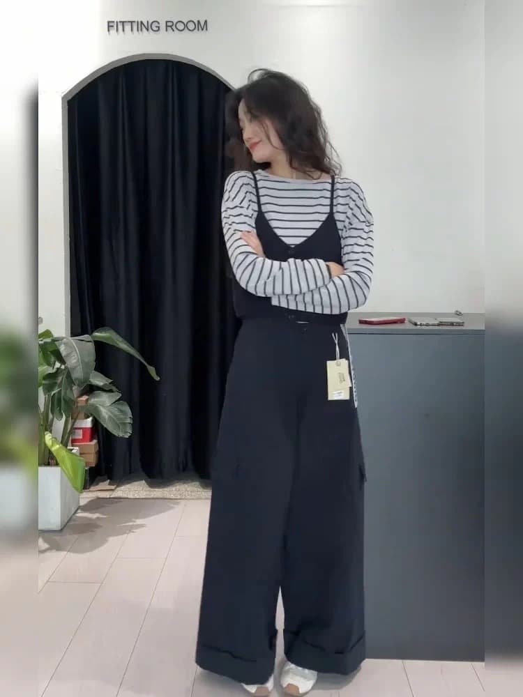 2026 가을 새로운 한 부서 chic 스트라이프 페이크 레이어드 긴팔 티셔츠 여성 패션 연령 감소 싱글 착용 쇼트 스타일 맨위 이미지 4