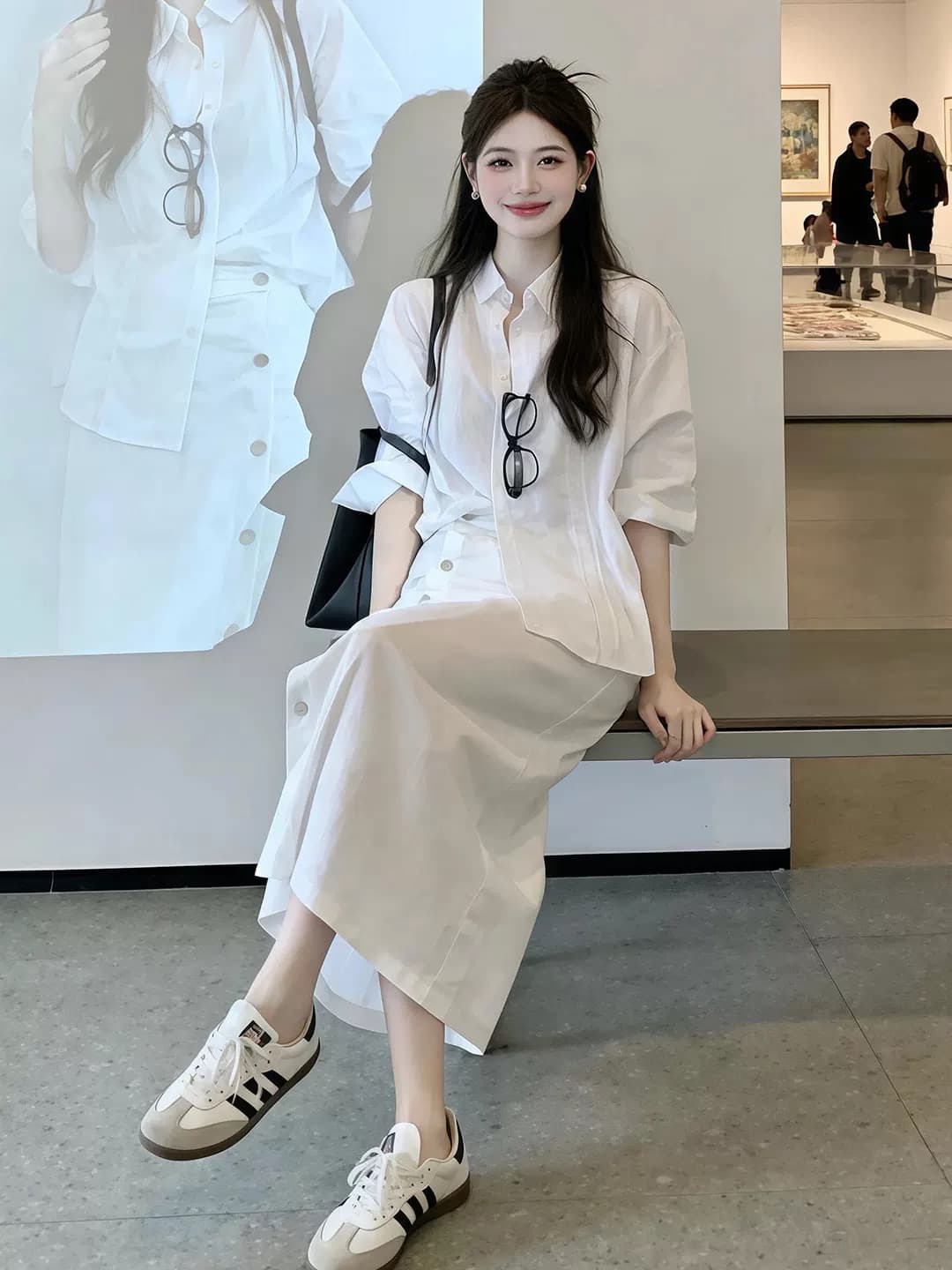화이트 셔츠 반신 여성 드레스 조기 가을 2026 새로운 작은 키 한 부서 착용 가져 가라. 에이즈 환자 세트 롱 스커트 이미지 3