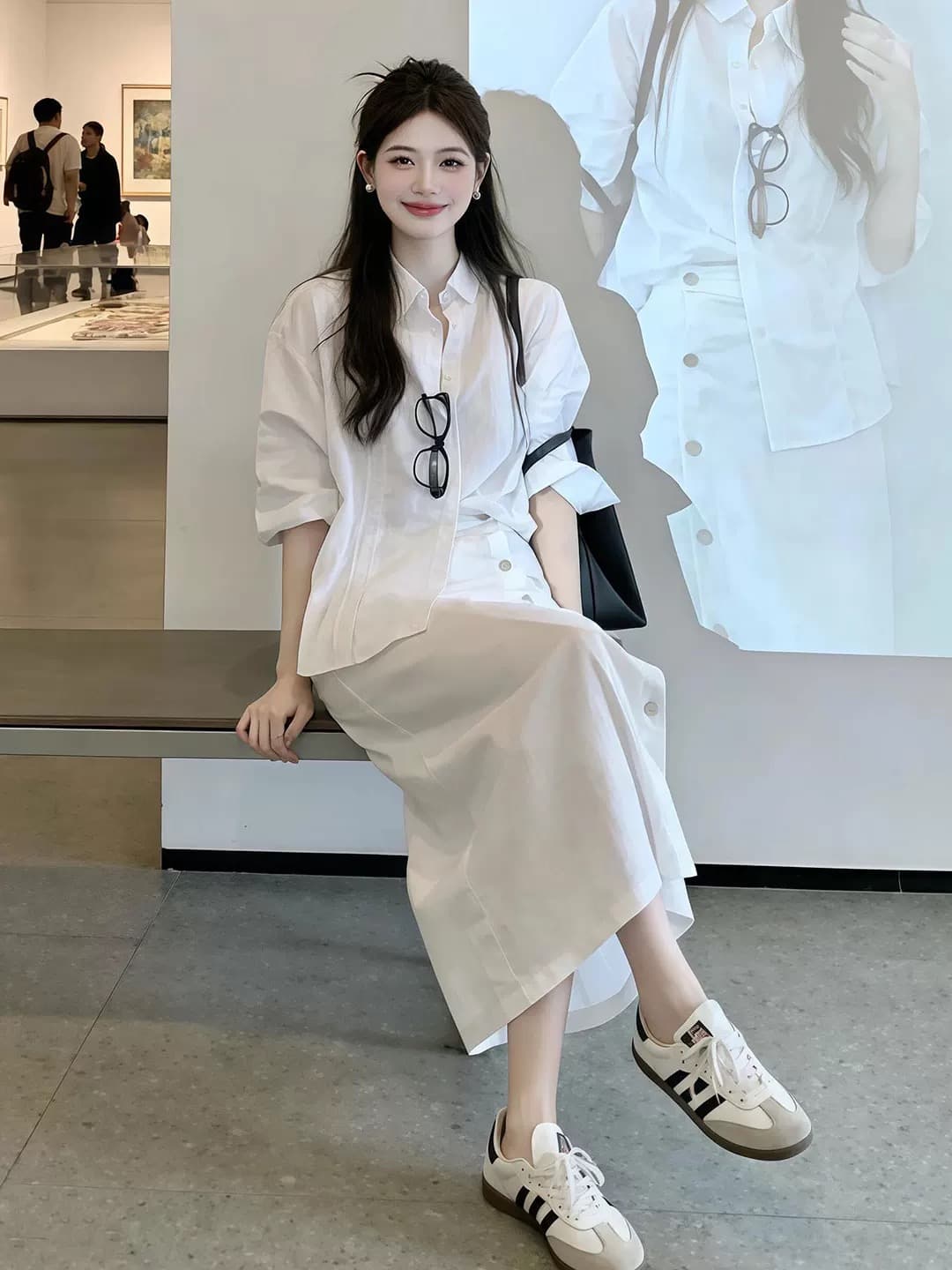화이트 셔츠 반신 여성 드레스 조기 가을 2026 새로운 작은 키 한 부서 착용 가져 가라. 에이즈 환자 세트 롱 스커트 상세 이미지 3
