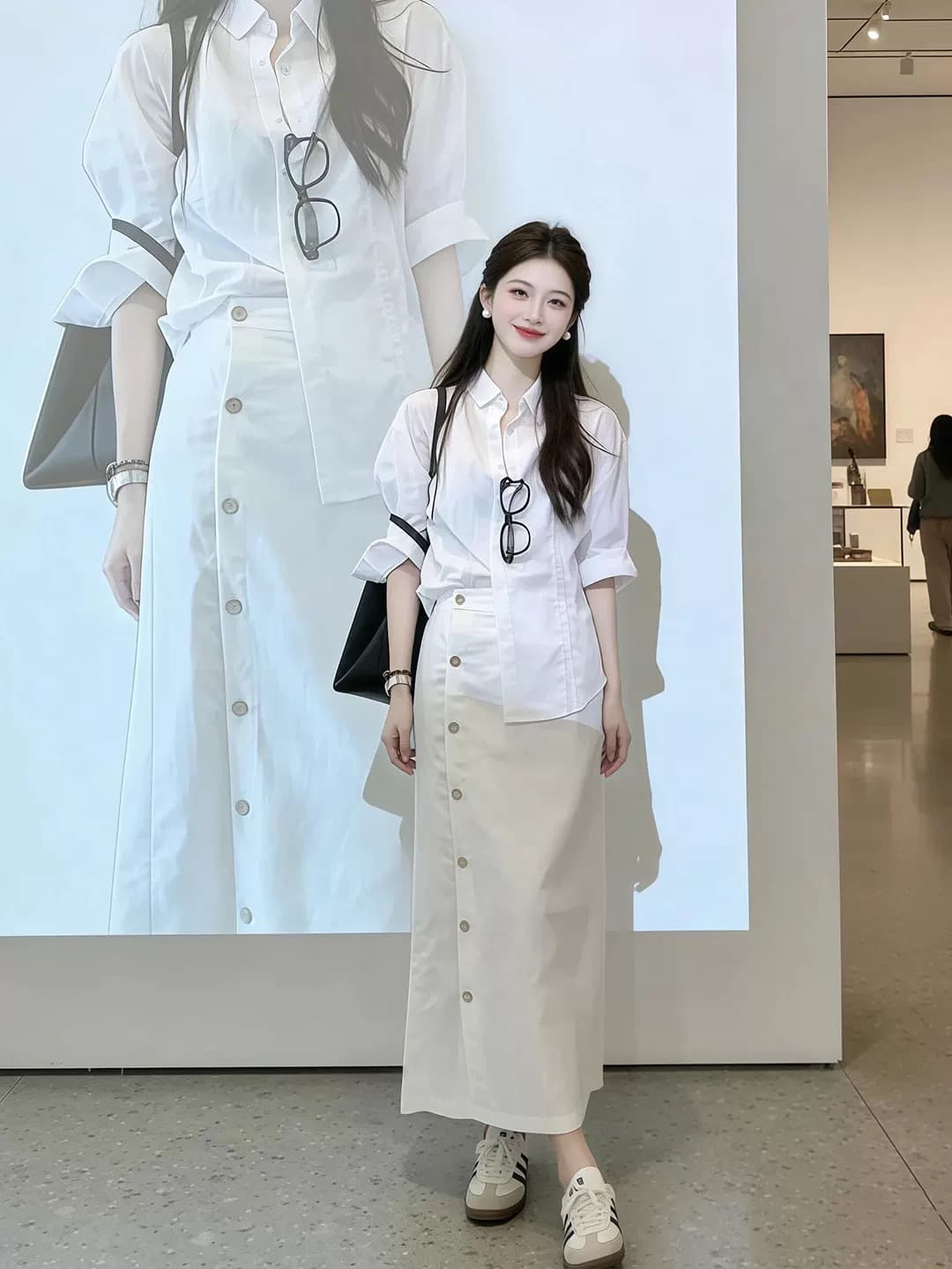 화이트 셔츠 반신 여성 드레스 조기 가을 2026 새로운 작은 키 한 부서 착용 가져 가라. 에이즈 환자 세트 롱 스커트 상세 이미지 5