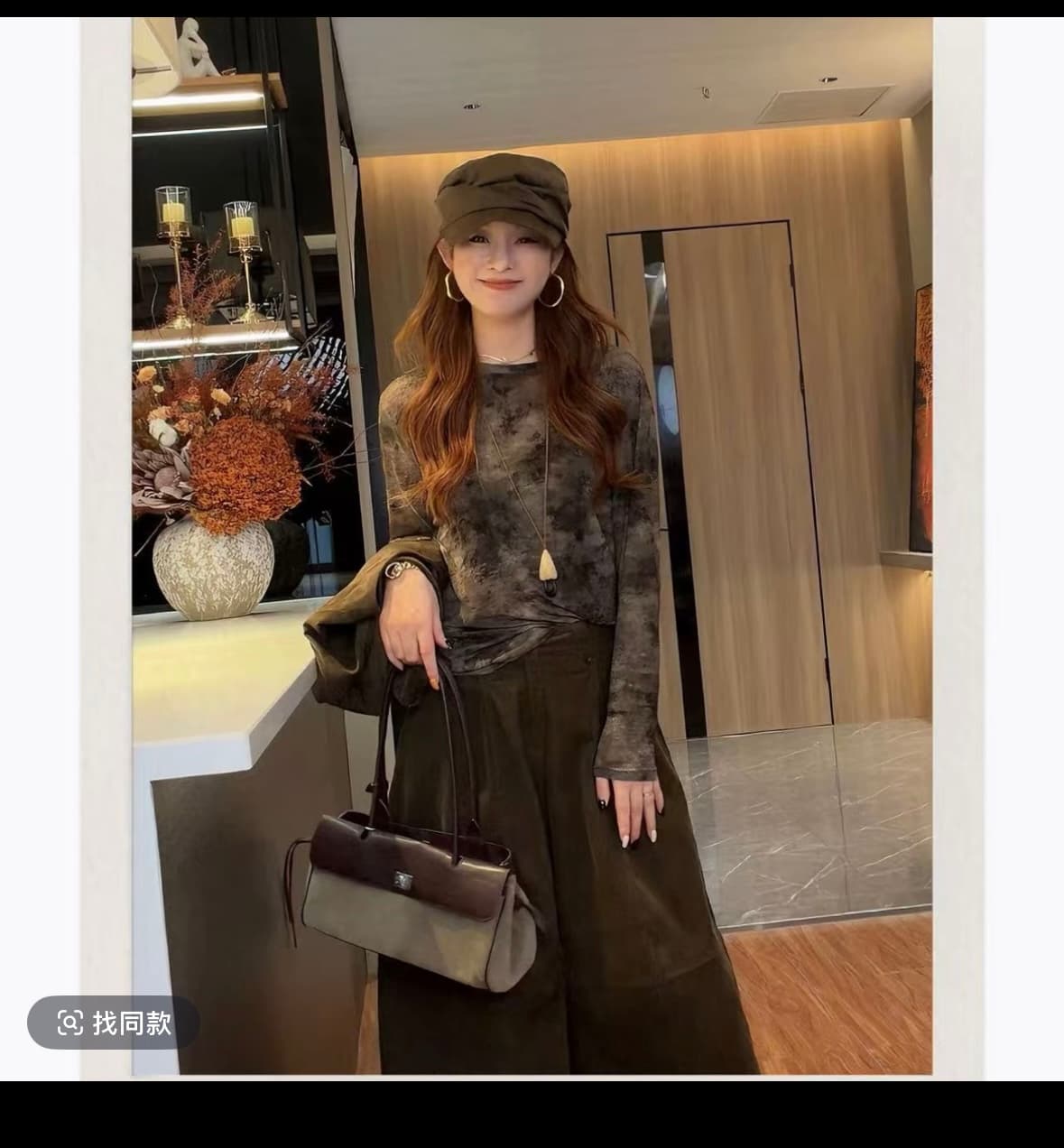 가을 한국 스타일 작은 대중 레트로 얇은 스타일 긴팔 만나는 라운드 넥 홀치기 염색 맨위 이미지 2