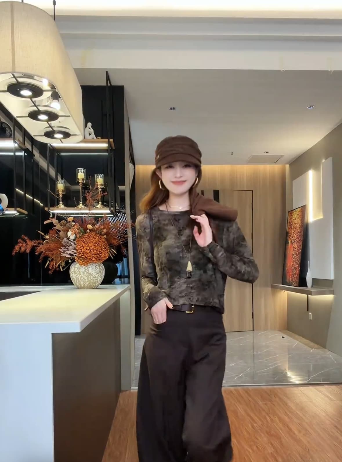 가을 한국 스타일 작은 대중 레트로 얇은 스타일 긴팔 만나는 라운드 넥 홀치기 염색 맨위 이미지 4