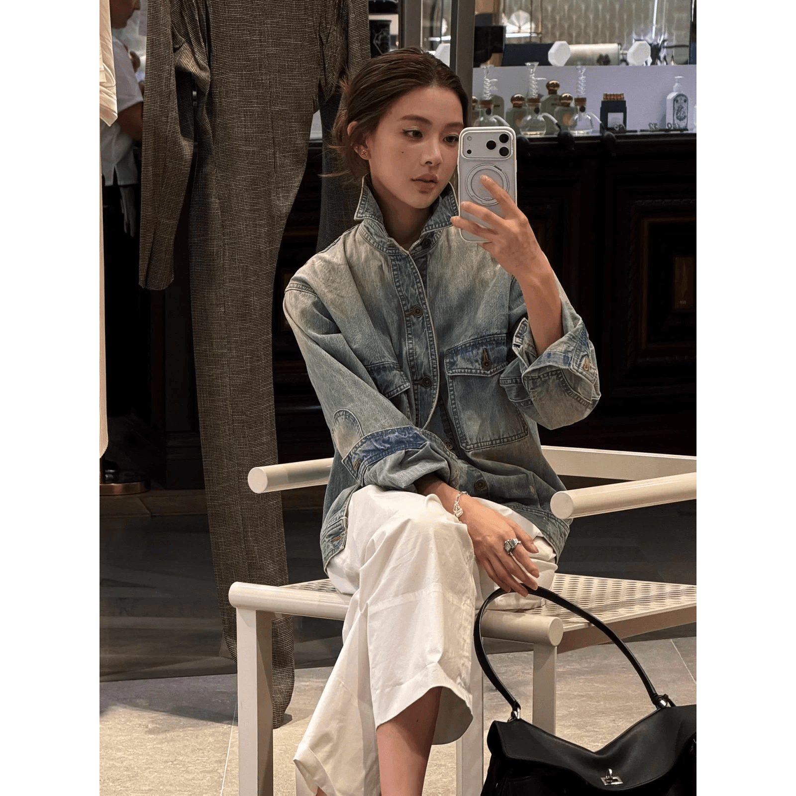 2026 새로운 시애틀 시간 마 오래된 워싱 스탠드 칼라 폴로 칼라 다용도 슬림해 보이는 데님 여성 코트 이미지 5