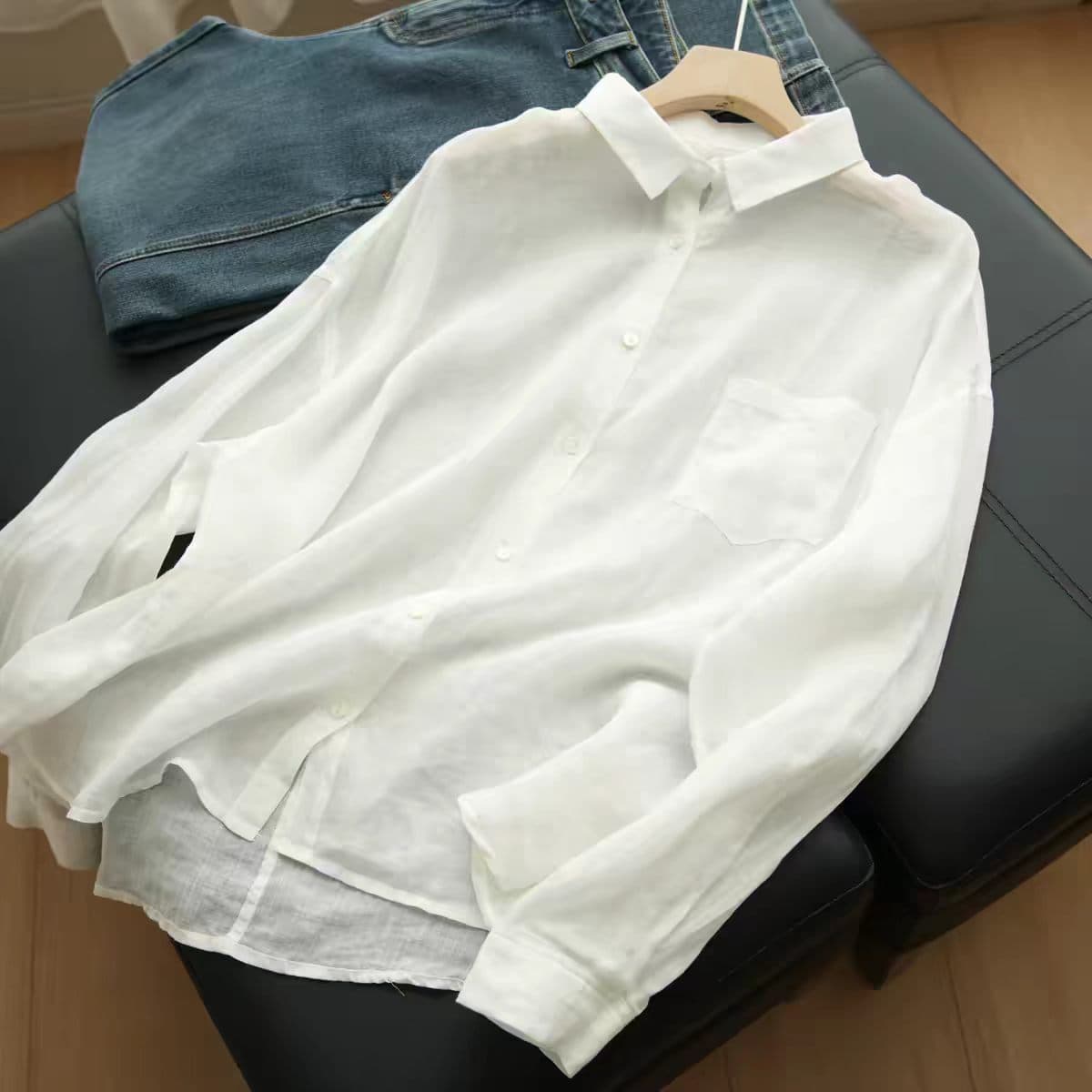 프랑스식 화이트 아마 오래된 돈 바람 여성 셔츠 여름 캐주얼 고급 느슨함 센스 면 린넨 셔츠 긴팔 자외선 차단 맨위
