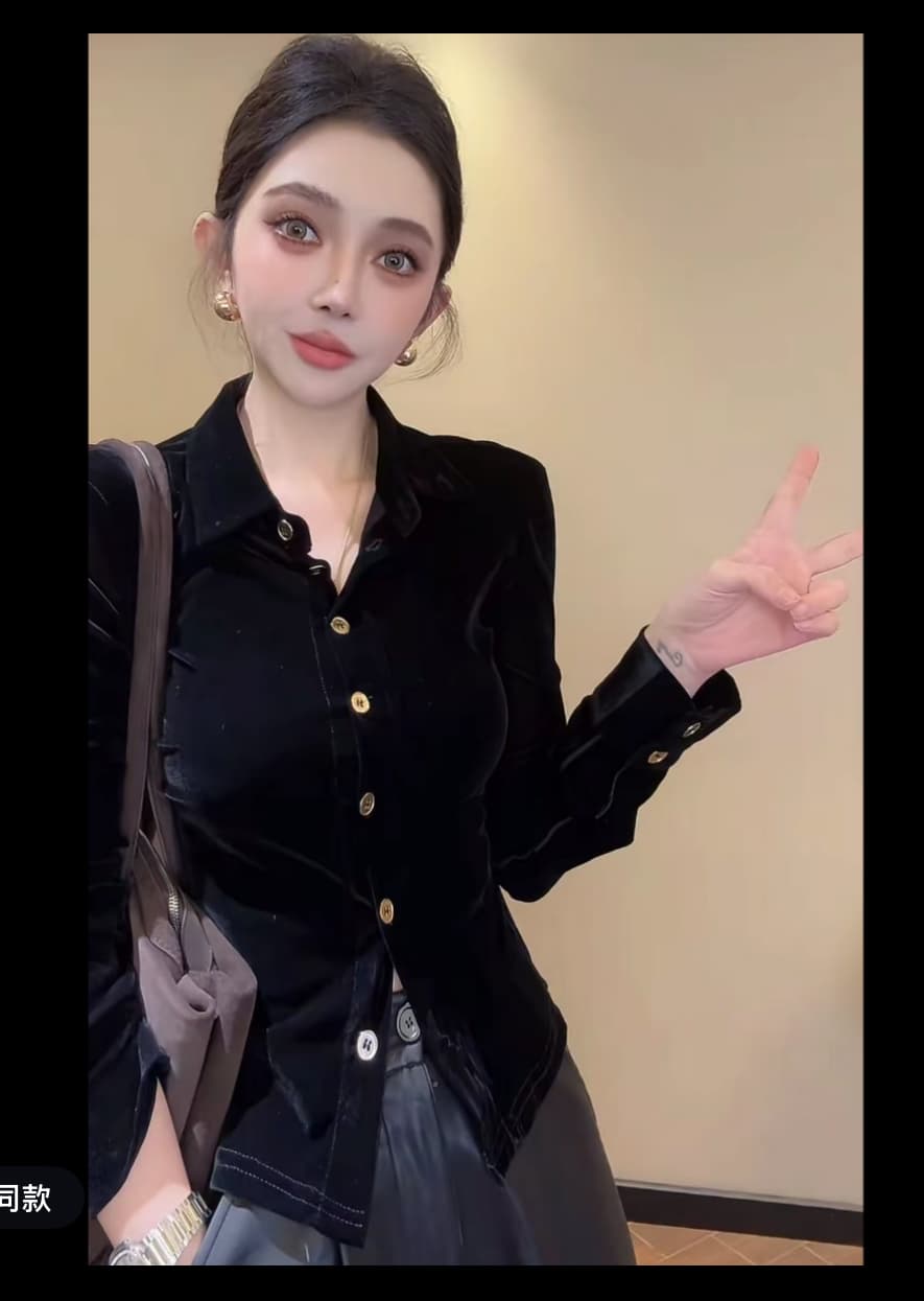 2026 새로운 패션 품격 슬림해 보이는 다용도 스탠드 칼라 벨벳 셔츠 긴팔 맨위 이미지 2