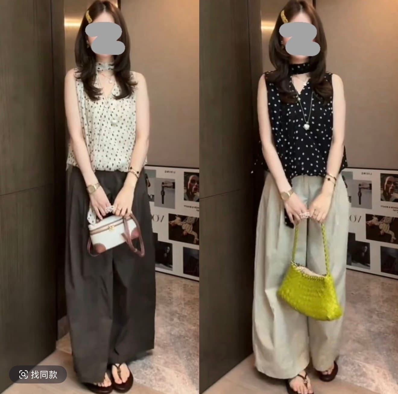 도트 무늬 리본 여름 프랑스식 V넥 민소매 여성 셔츠 디자인 센스 다용도 맨위 와이드 레그 팬츠 어린이 세트 상세 이미지 2