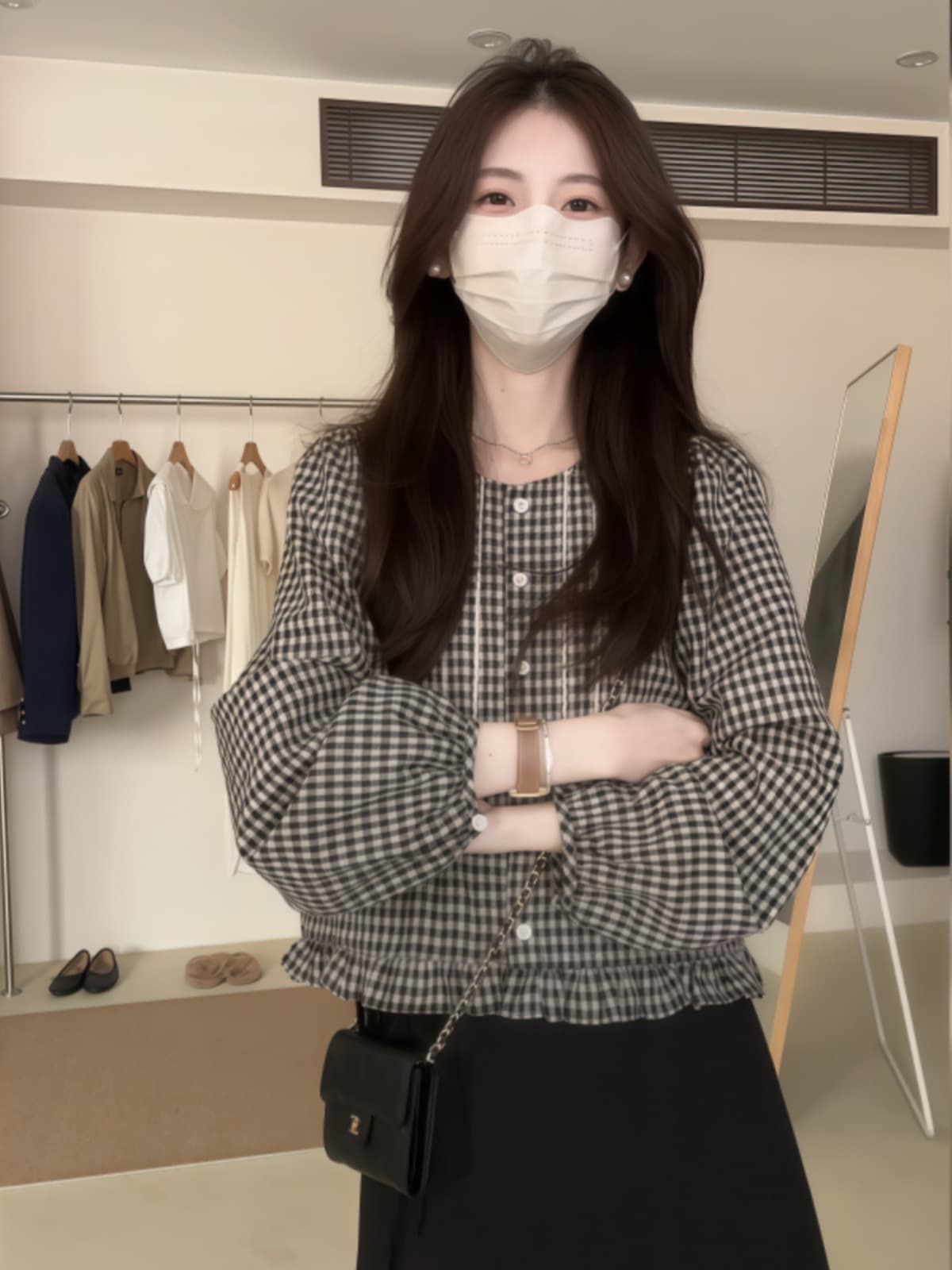 달콤함 연령 감소 프릴 체크무늬 여성 셔츠 2026 년 봄 새로운 작은 키 루즈핏 고유 한 Chic 맨위 상세 이미지 1