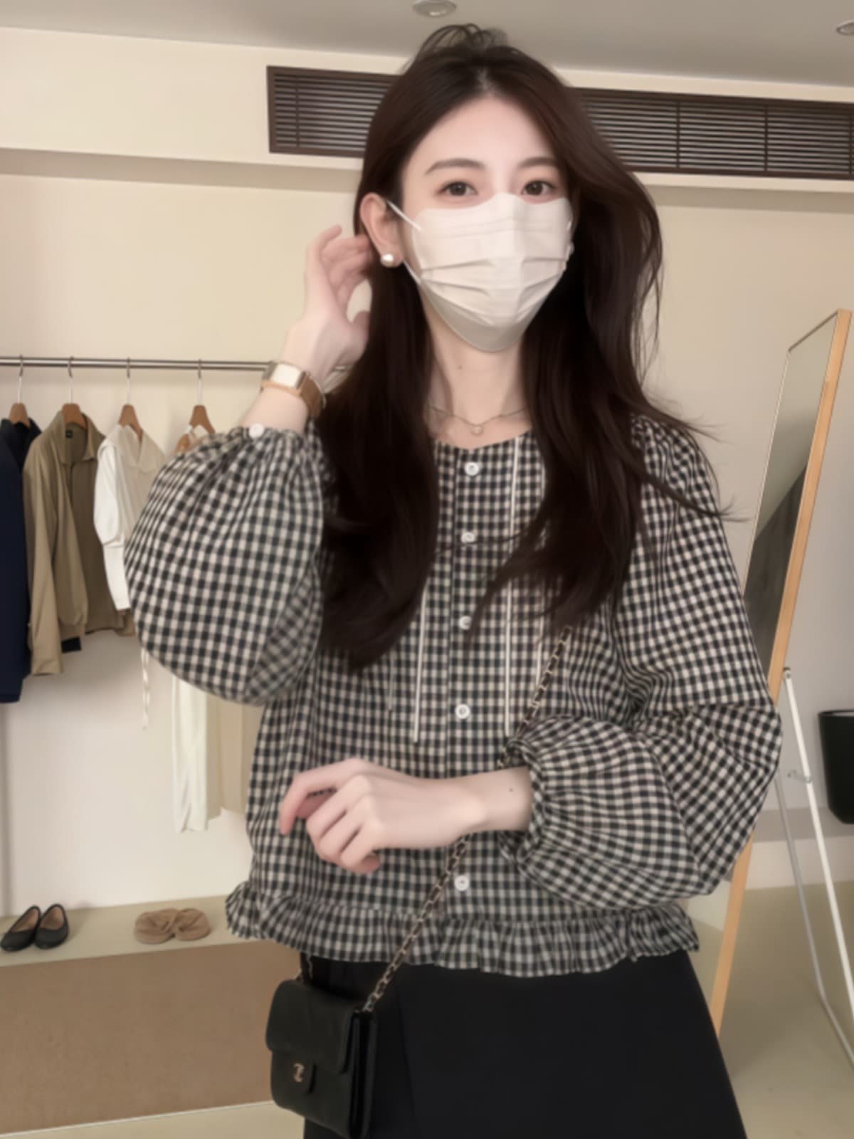 달콤함 연령 감소 프릴 체크무늬 여성 셔츠 2026 년 봄 새로운 작은 키 루즈핏 고유 한 Chic 맨위 상세 이미지 2