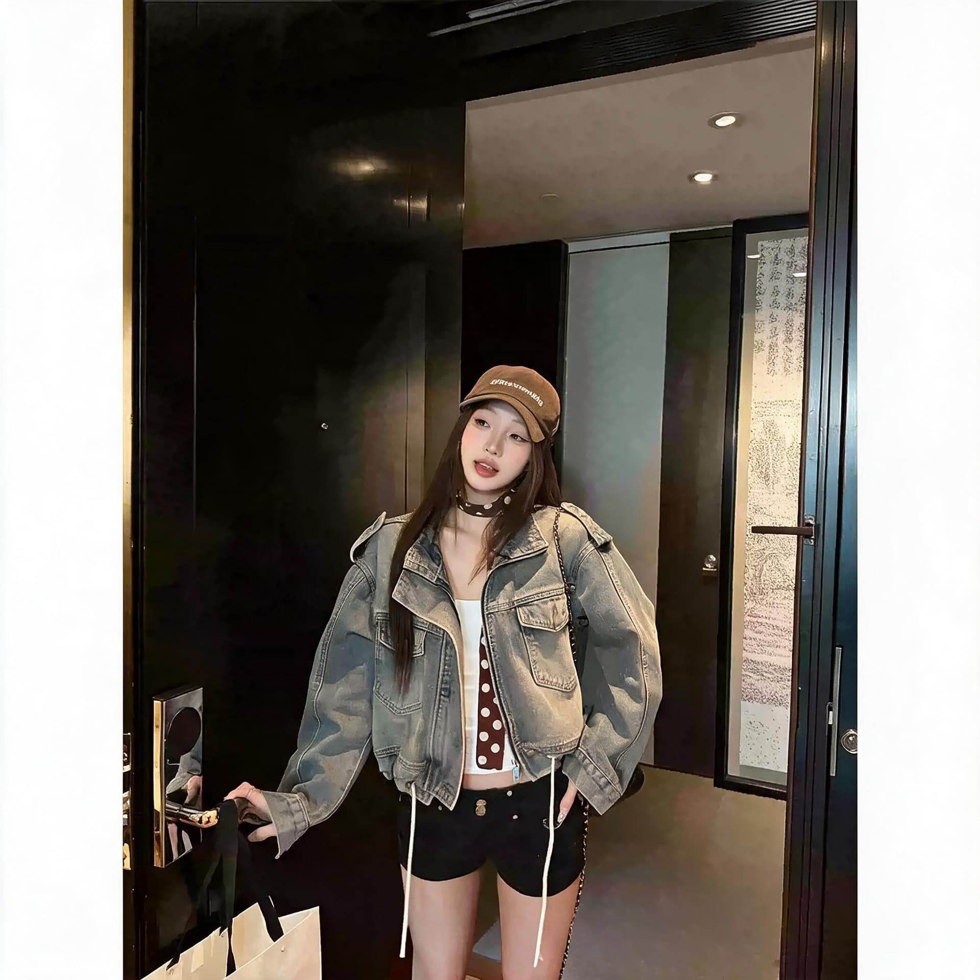 오토바이 바람 레트로 워싱 무거운 작업 펌프 로프 POLO 칼라 데님 여성 코트 가을 새로운 다용도 루즈핏 외부 잡아라. 의류 상세 이미지 1