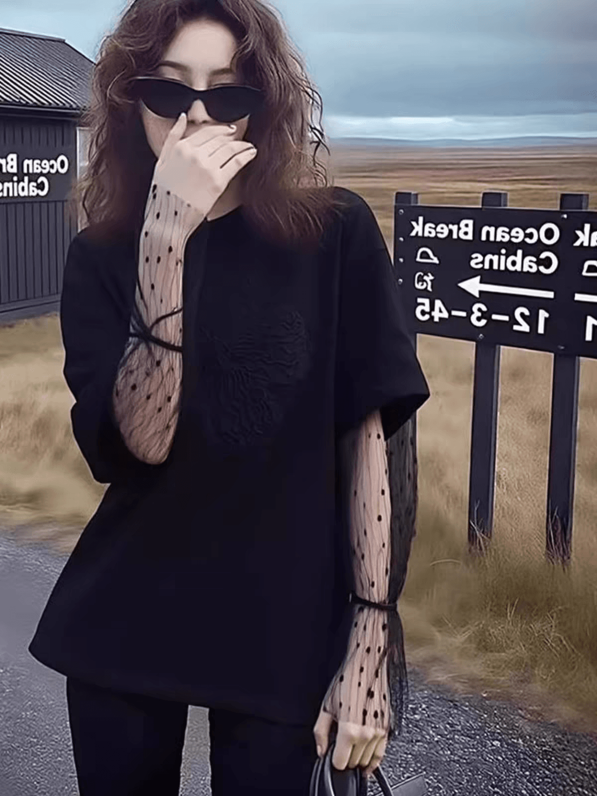디자인 센스 레이스 조각 긴팔 티셔츠 가을 루즈핏 슬림해 보이는 느긋한 바람 작은 셔츠 Chic 세련된 외국 가스 맨위 상세 이미지 2