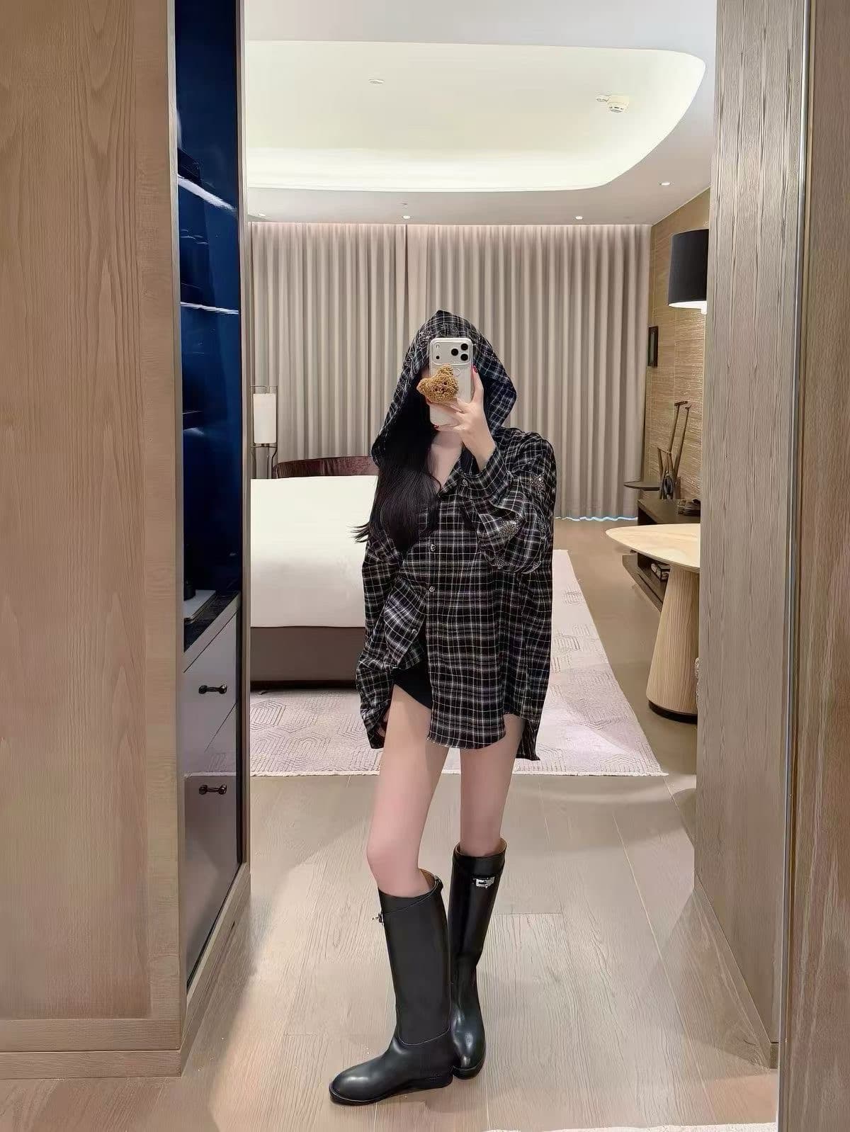 산스크리트어 오각형 별 양팔 핫픽스 후드 여성 셔츠 가을 체크무늬 아메리칸 레트로 핫걸 디자인 센스 맨위 트렌디 이미지 3