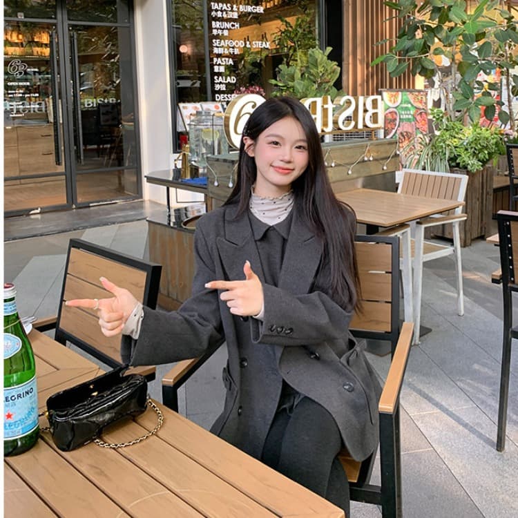 케이크를 잘라 직접 만든 작은 키 새로운 가을 겨울 치마 아이들 모직 외투 드레스 회색 작은 샤넬 스타일 잘 생긴 세트