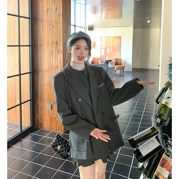 케이크를 잘라 직접 만든 작은 키 새로운 가을 겨울 치마 아이들 모직 외투 드레스 회색 작은 샤넬 스타일 잘 생긴 세트 상세 이미지 1