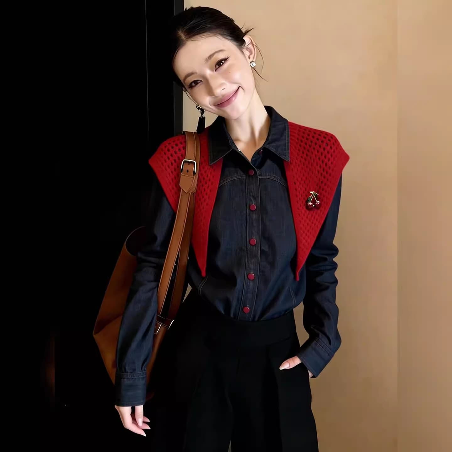 2026 이른 가을 신제품 데님 숄 여성 셔츠 레트로 디자인 센스 슬림해 보이는 출퇴근 일상 미니멀리즘 긴팔 맨위 이미지 4