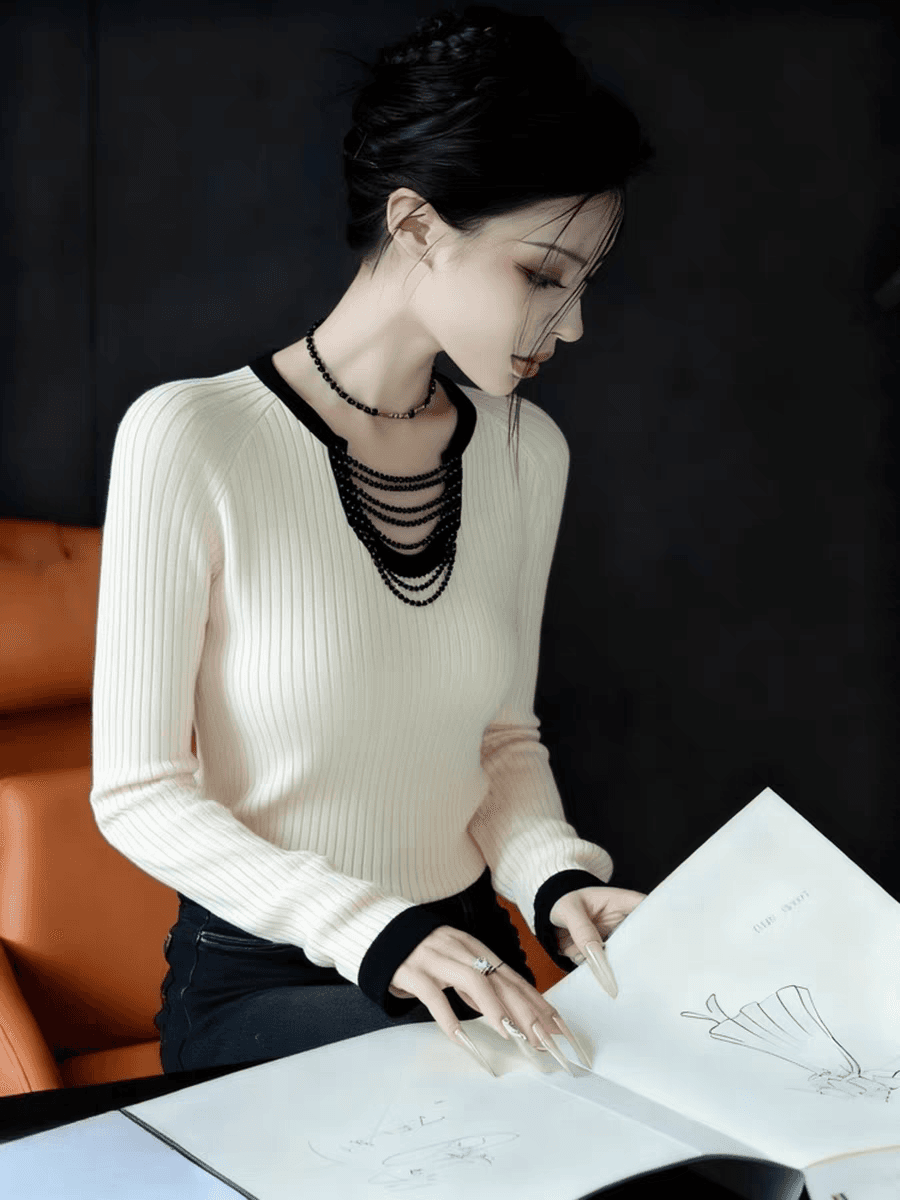 기본 셔츠 여성 인사이드 가져 가라. 겨울 아름다운 자이언트 잘 생긴 디자인 센스 작은 대중 슬림해 보이는 고급 품격 몸매 가꾸기 화이트 니트 스웨터 이미지 2