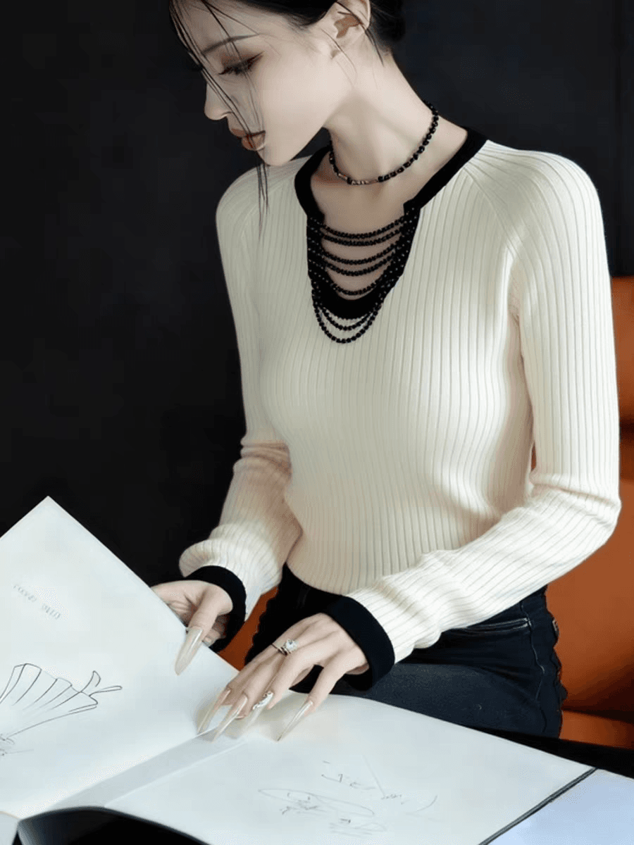 기본 셔츠 여성 인사이드 가져 가라. 겨울 아름다운 자이언트 잘 생긴 디자인 센스 작은 대중 슬림해 보이는 고급 품격 몸매 가꾸기 화이트 니트 스웨터 이미지 3
