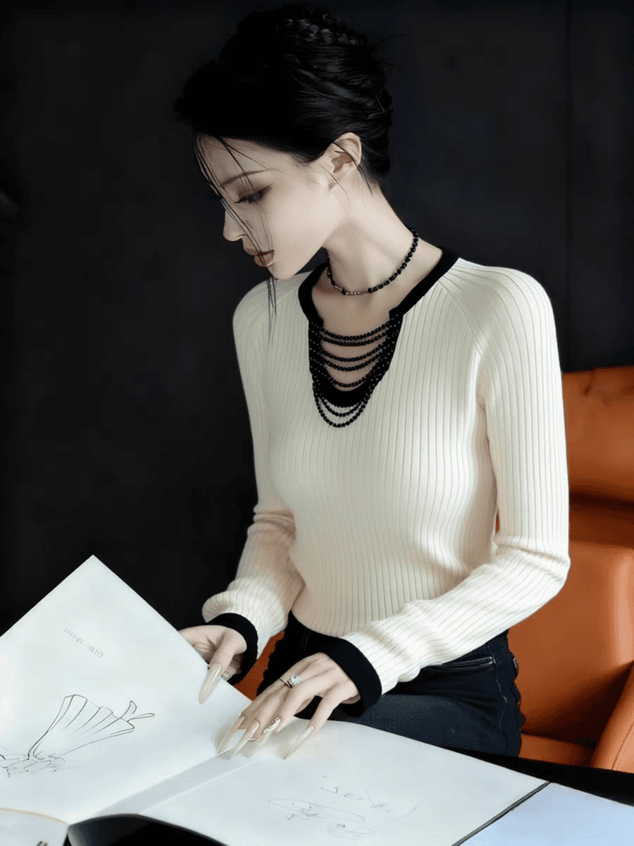기본 셔츠 여성 인사이드 가져 가라. 겨울 아름다운 자이언트 잘 생긴 디자인 센스 작은 대중 슬림해 보이는 고급 품격 몸매 가꾸기 화이트 니트 스웨터 상세 이미지 2