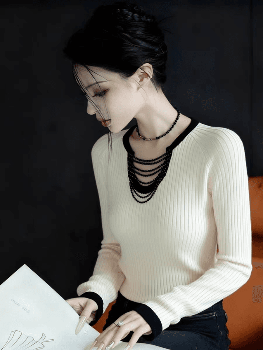 기본 셔츠 여성 인사이드 가져 가라. 겨울 아름다운 자이언트 잘 생긴 디자인 센스 작은 대중 슬림해 보이는 고급 품격 몸매 가꾸기 화이트 니트 스웨터 상세 이미지 3