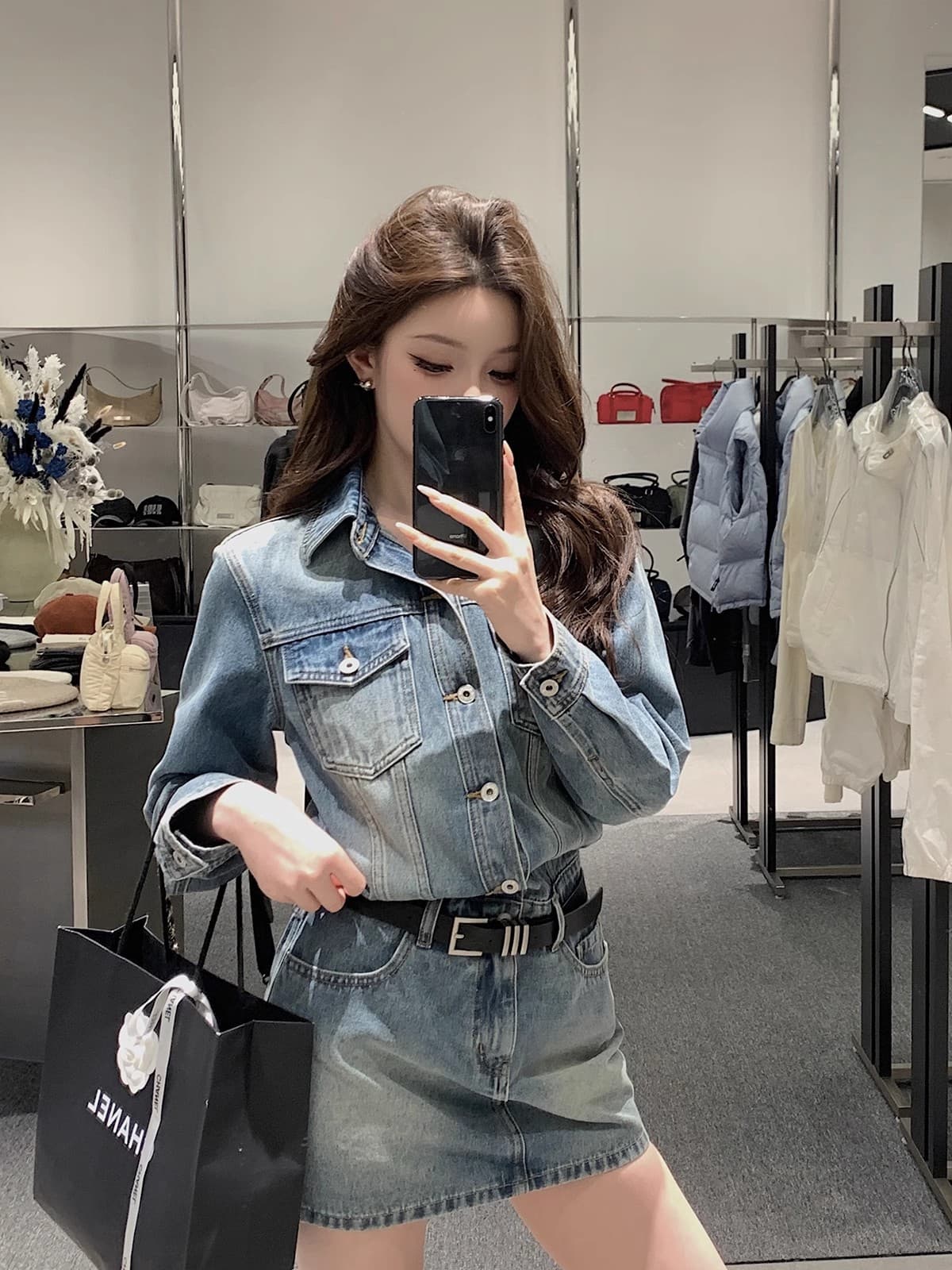 레트로 로얄 자매 바람 데님 여성 드레스 가을 새로운 몸매 가꾸기 슬림해 보이는 품격 배색 치마
