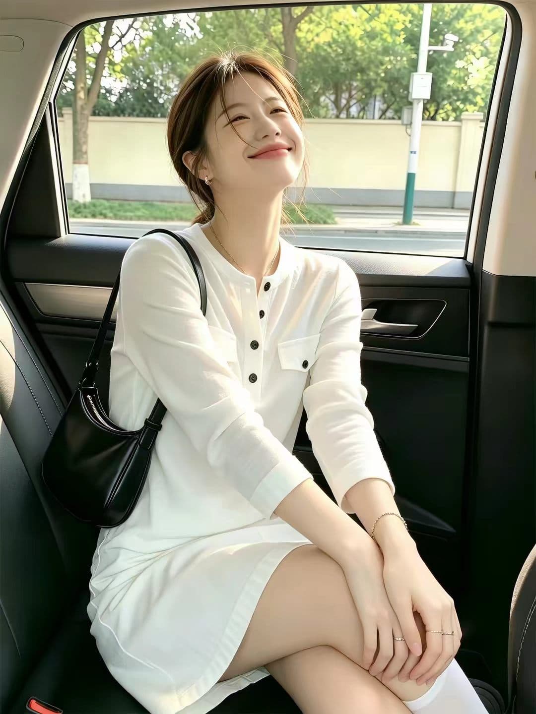 이른 가을 새로운 한 첨부 된 의류 디자인 센스 헨리 칼라 긴팔 티셔츠 여성 레저 얇은 스타일 화이트 기본 셔츠 여성 이미지 2