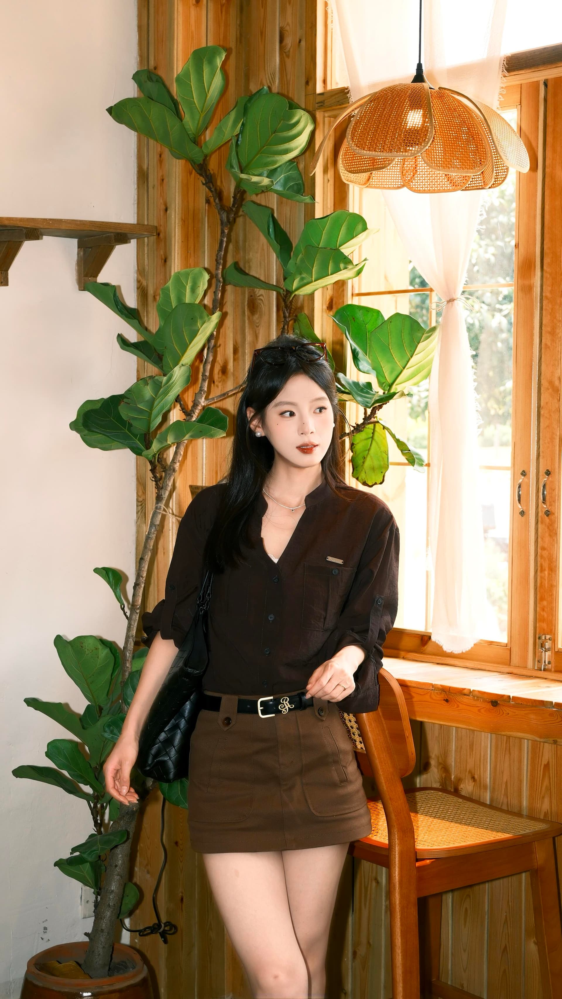 고급 센스 오래된 돈 바람 셔츠 여성 긴 소매 봄 가을 새로운 루즈핏 슬림해 보이는 캐주얼 다용도 셔츠 미니 스커트 세트 이미지 3