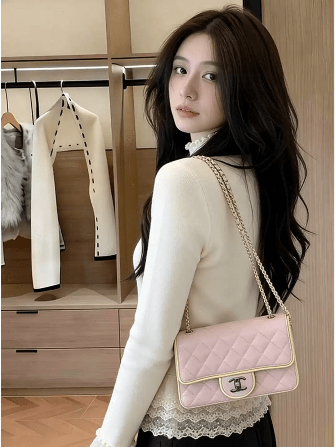 살구 색상 기본 셔츠 여성 가을 겨울 목이버섯 레이스 측면 패치워크 반하이넥 스택 착용 인사이드 가져 가라. 몸매 가꾸기 슬림해 보이는 니트 맨위 상세 이미지 5