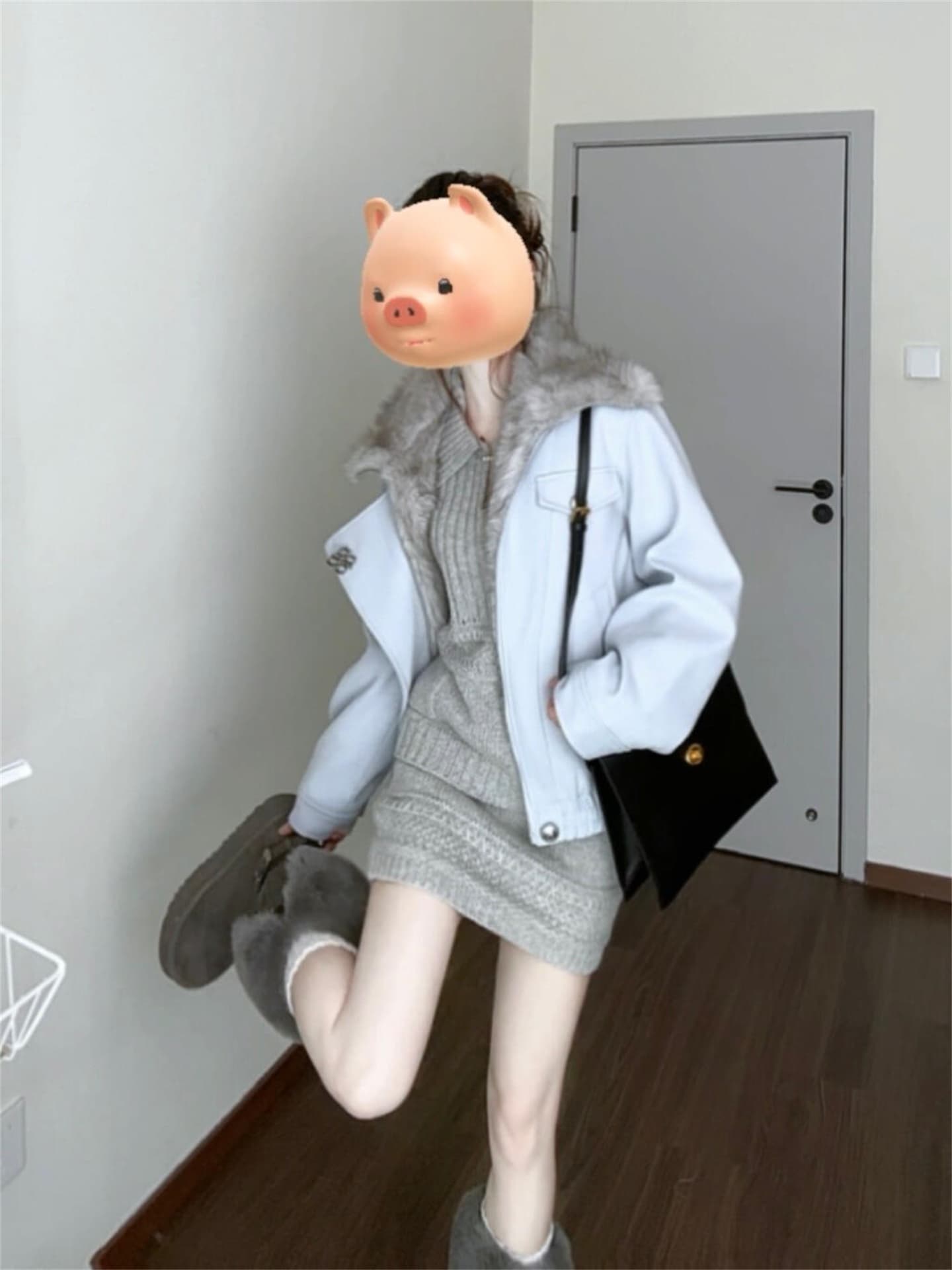 작은 키 한 부서 느긋한 바람 회색 니트 드레스 아이들 가을 겨울 2026 새로운 스웨터 세트 타이트 스커트 이미지 4