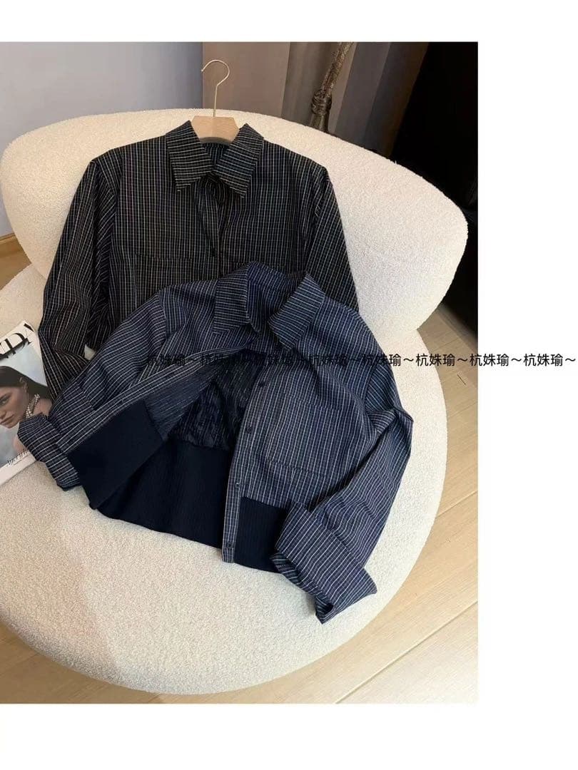 2026 새로운 가을의 날 육 필 원고 라고 이른 가을 쇼트 스타일 얇은 스타일 버튼 레트로 패치워크 격자 무늬 셔츠 재킷 이미지 3